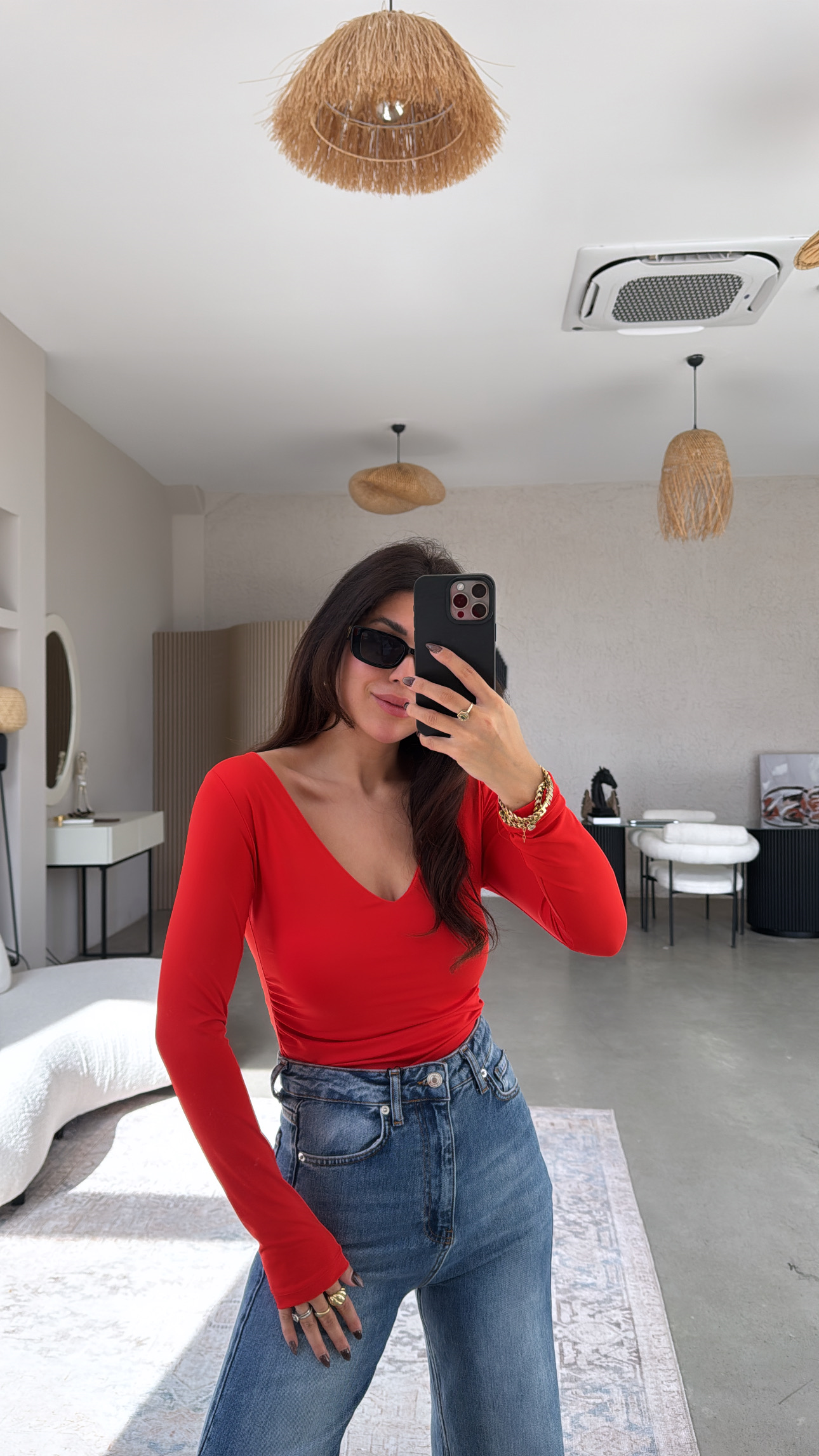 Narçiçeği V Yaka Polyamid Bodysuit