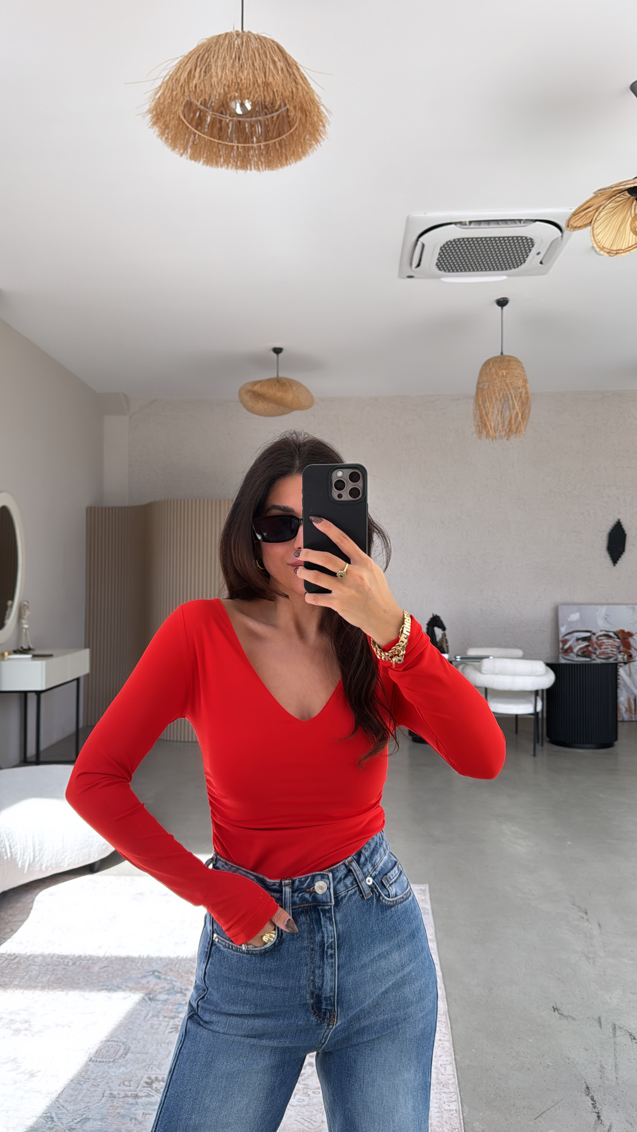 Narçiçeği V Yaka Polyamid Bodysuit