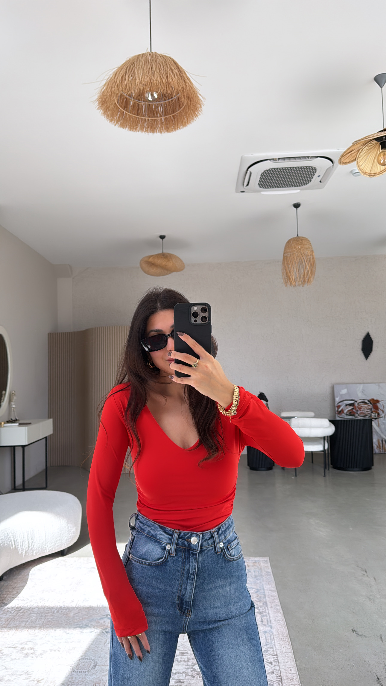 Narçiçeği V Yaka Polyamid Bodysuit