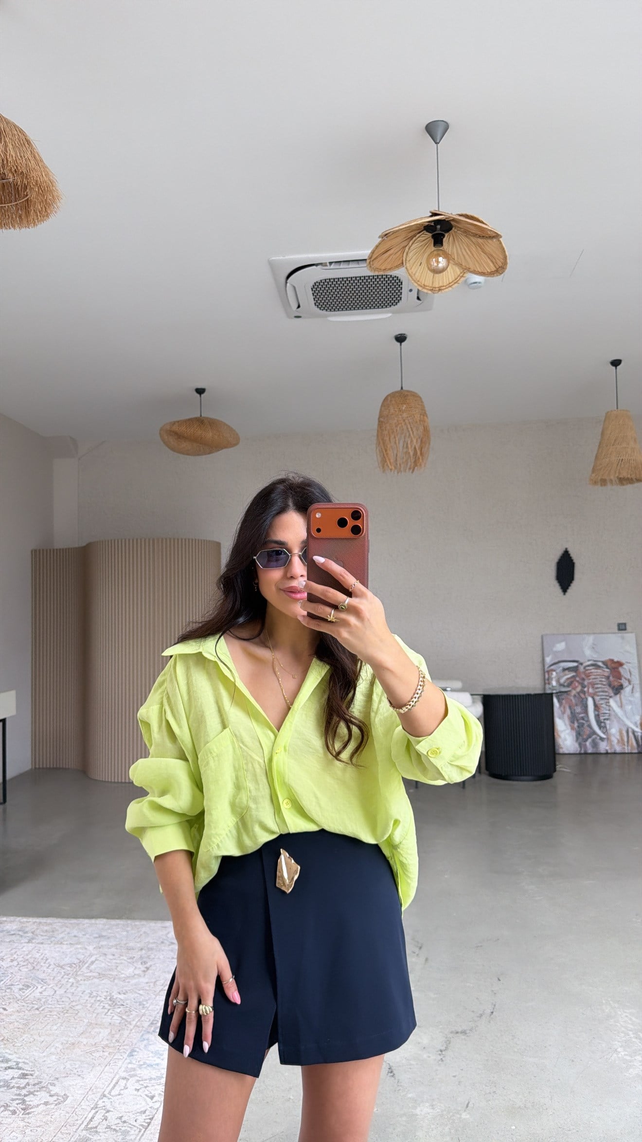 Neon İpek Dökümlü Gömlek