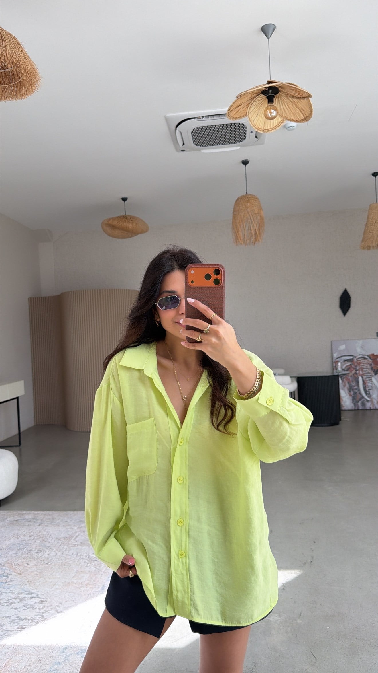 Neon İpek Dökümlü Gömlek