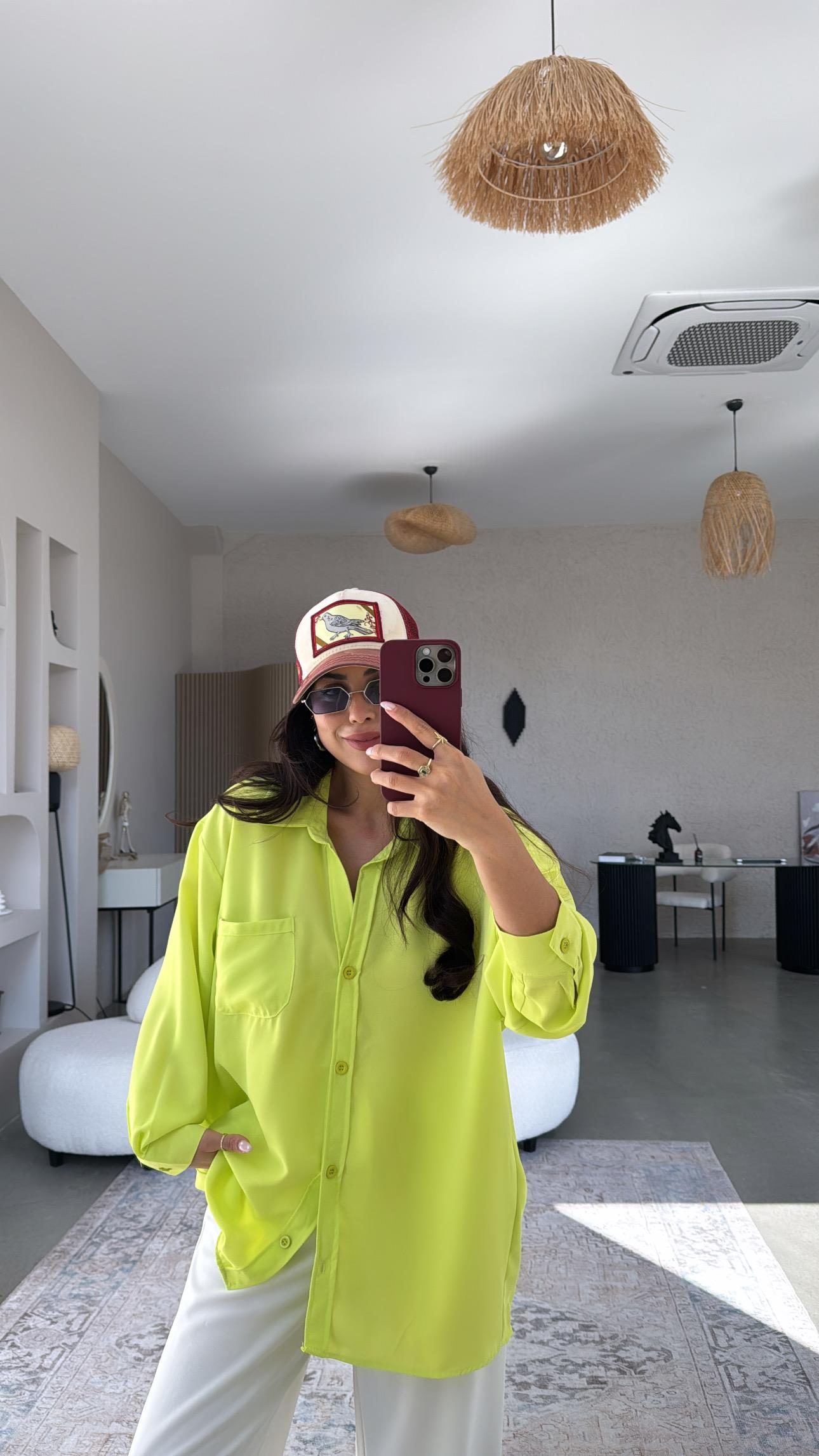 Neon Yeşil Tiril Gömlek