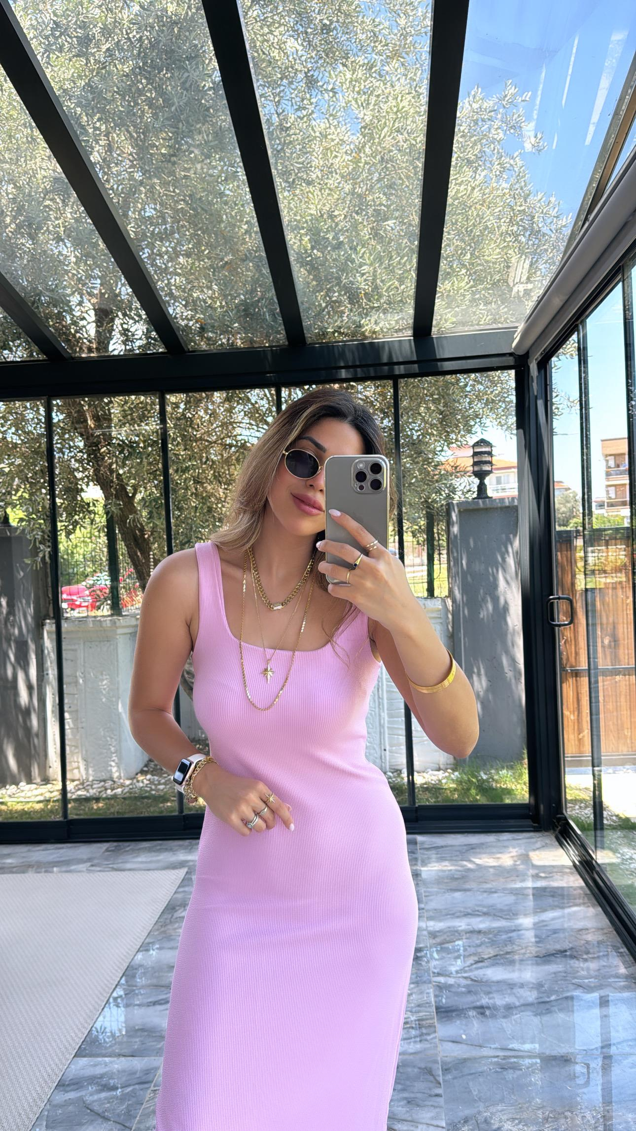 Pembe Basic Kalem Kaşkorse Elbise