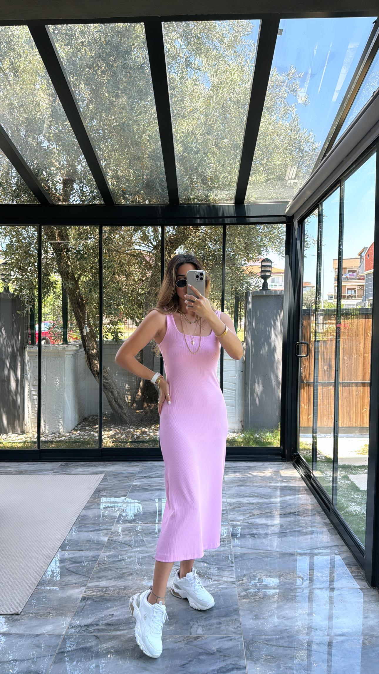Pembe Basic Kalem Kaşkorse Elbise