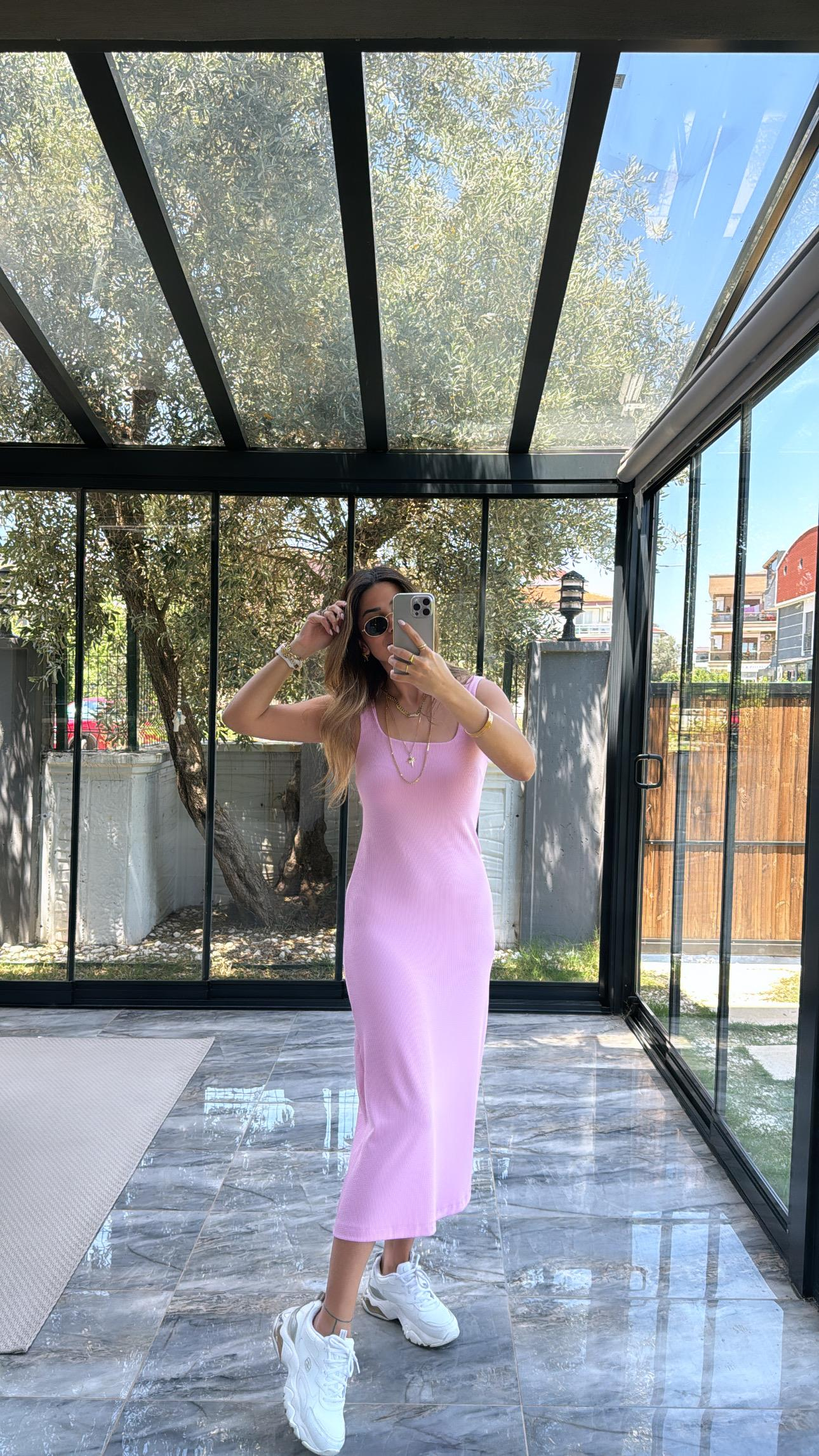 Pembe Basic Kalem Kaşkorse Elbise