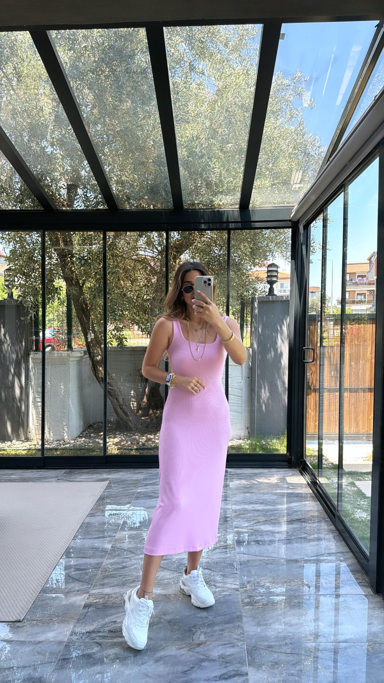 Pembe Basic Kalem Kaşkorse Elbise