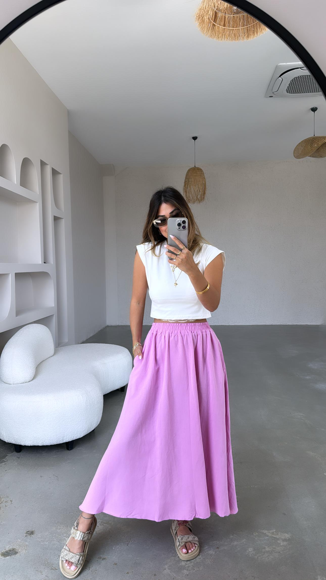 Pembe Basic Keten Etek