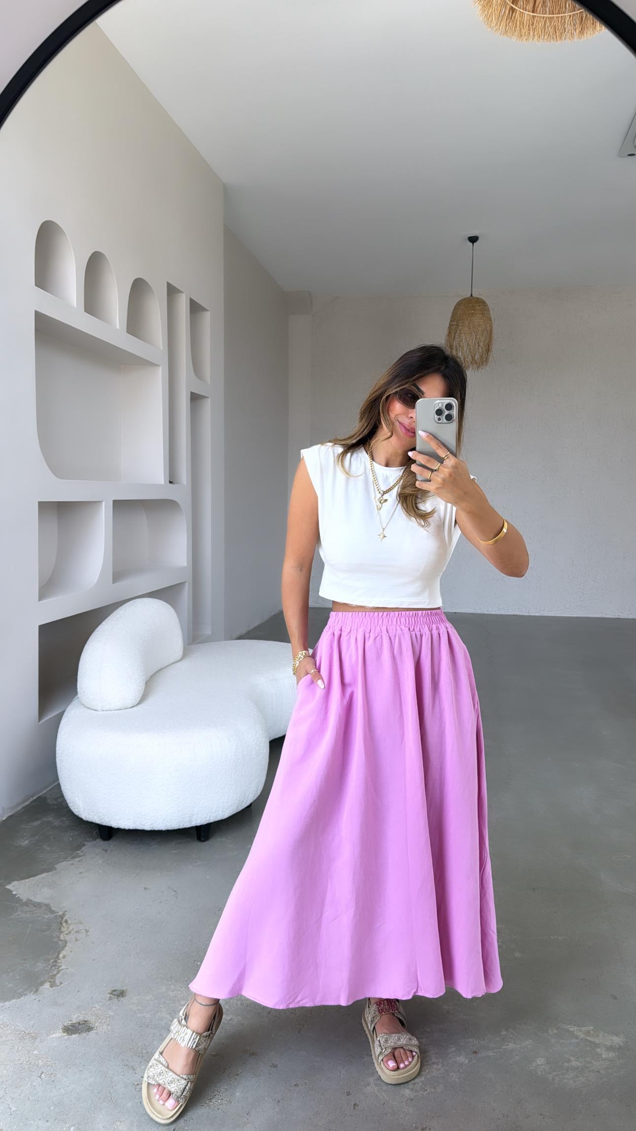 Pembe Basic Keten Etek