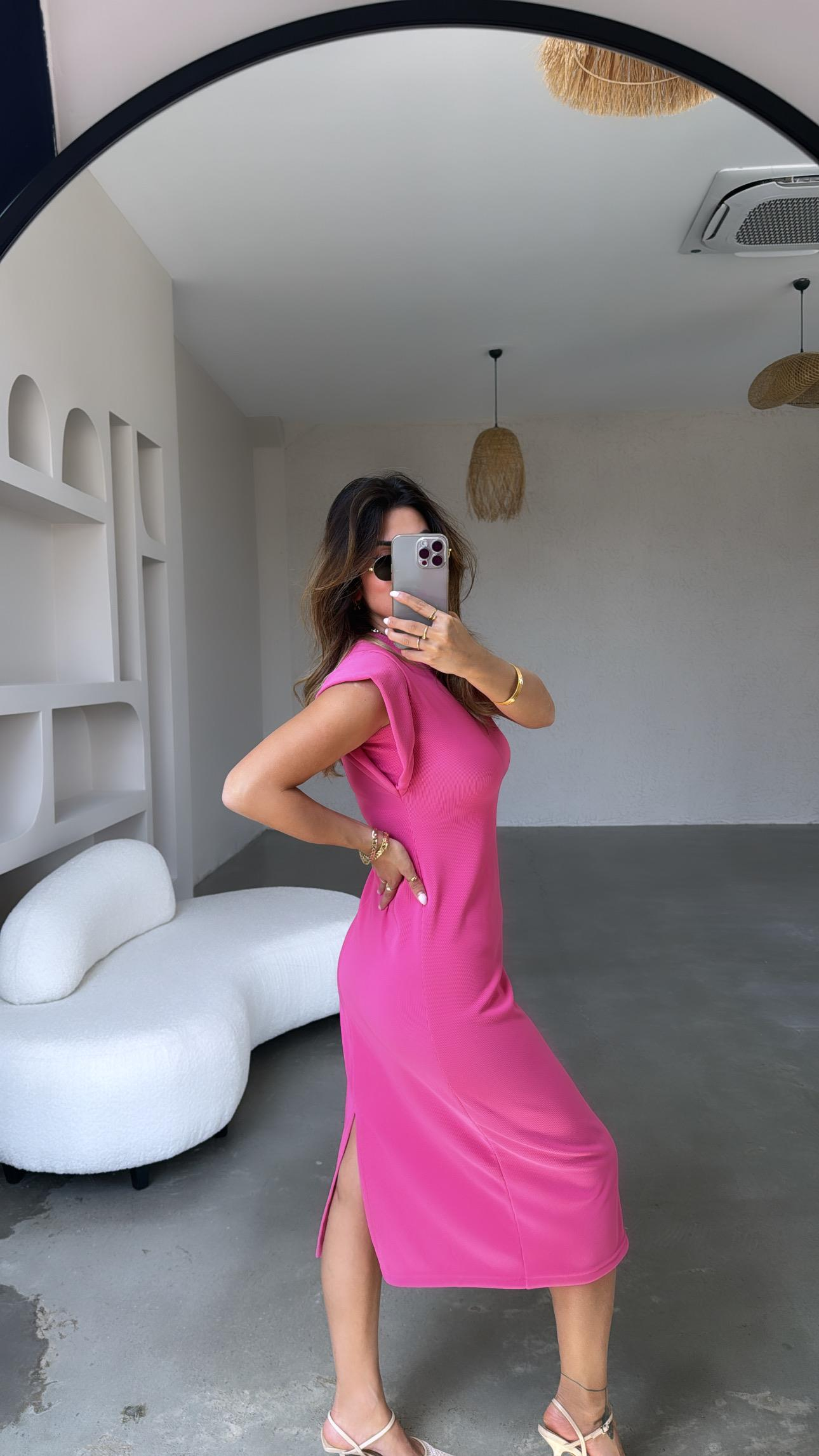 Pembe Dik Omuz Ottoman Elbise