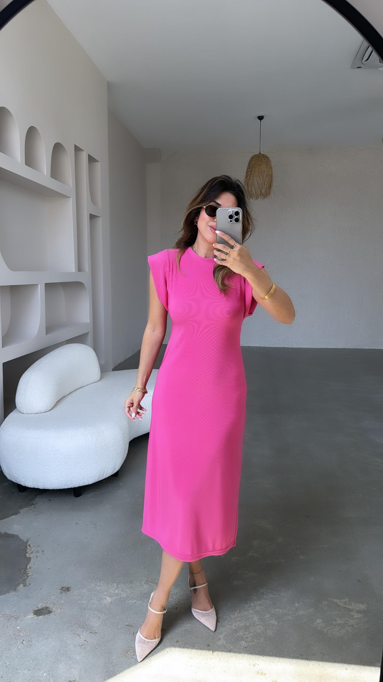 Pembe Dik Omuz Ottoman Elbise