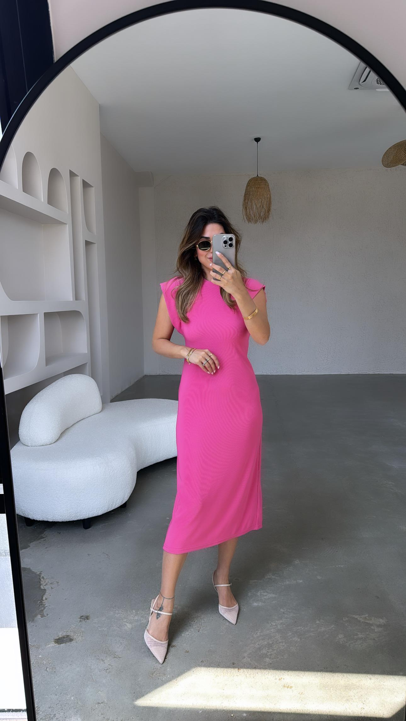 Pembe Dik Omuz Ottoman Elbise