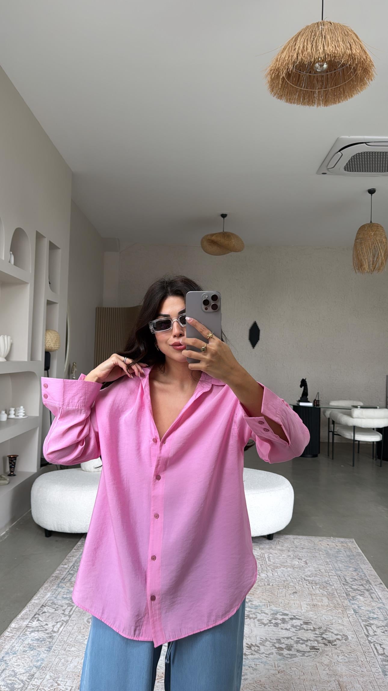 Pembe Dokuma Modal Gömlek