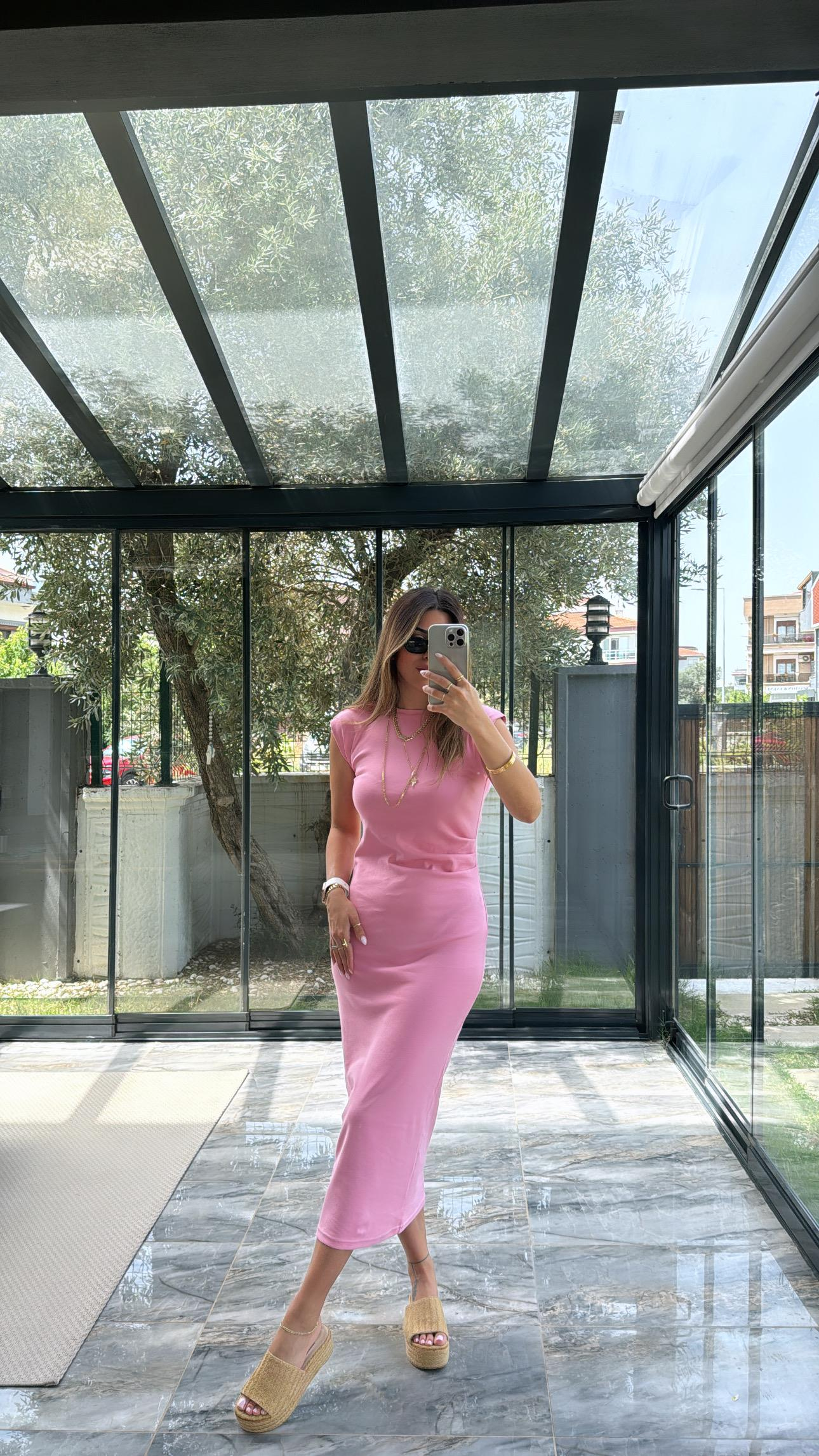 Pembe Drape Detaylı Elbise