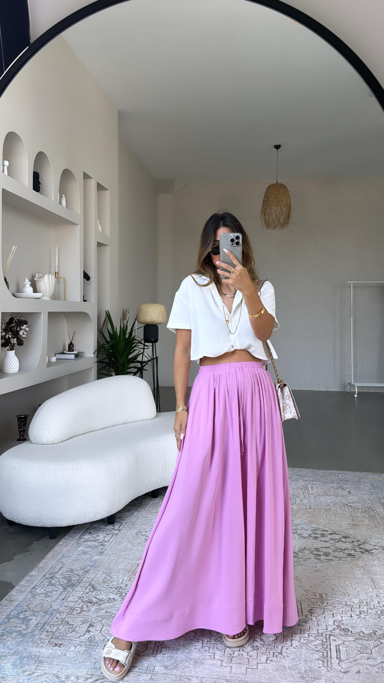 Pembe Keten Maxi Etek