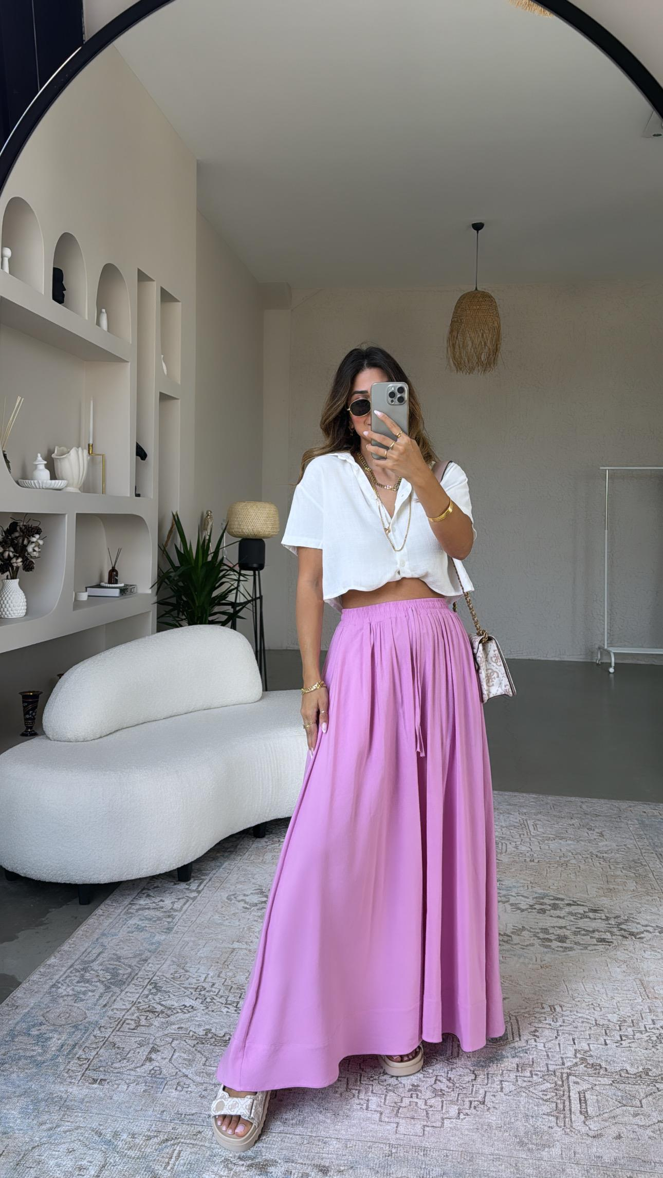 Pembe Keten Maxi Etek