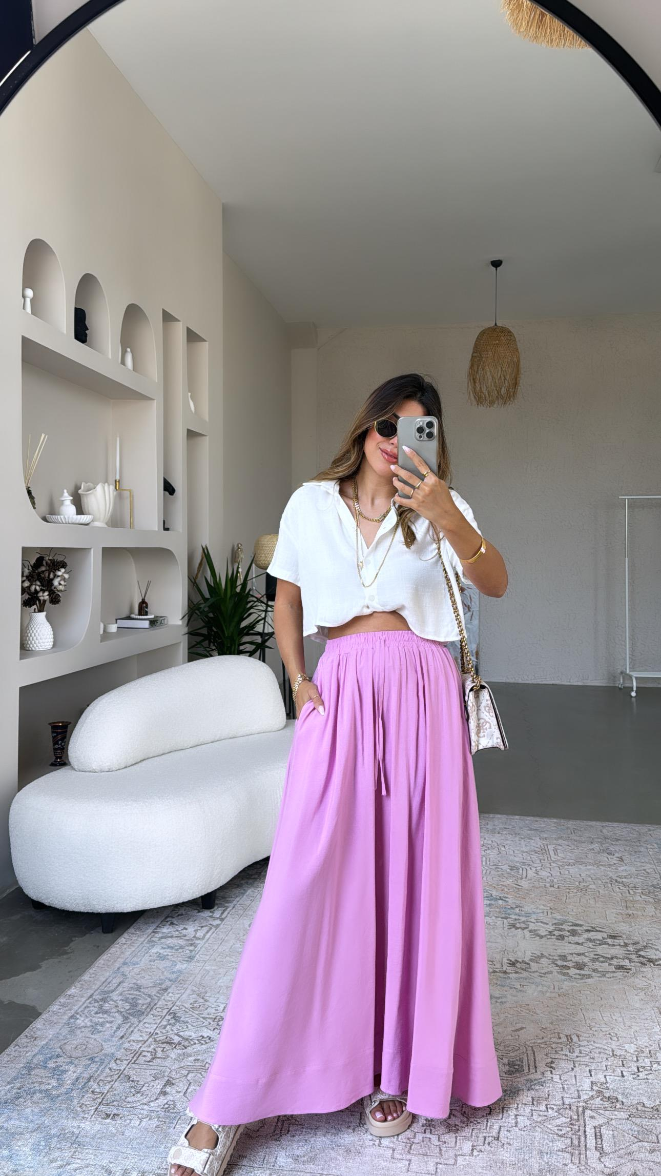 Pembe Keten Maxi Etek