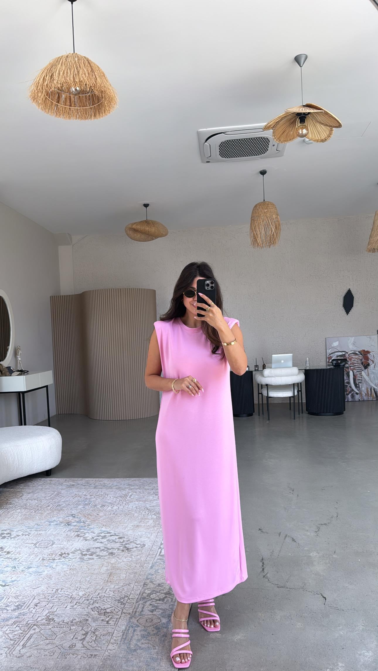 Pembe Vatkalı Modal Elbise