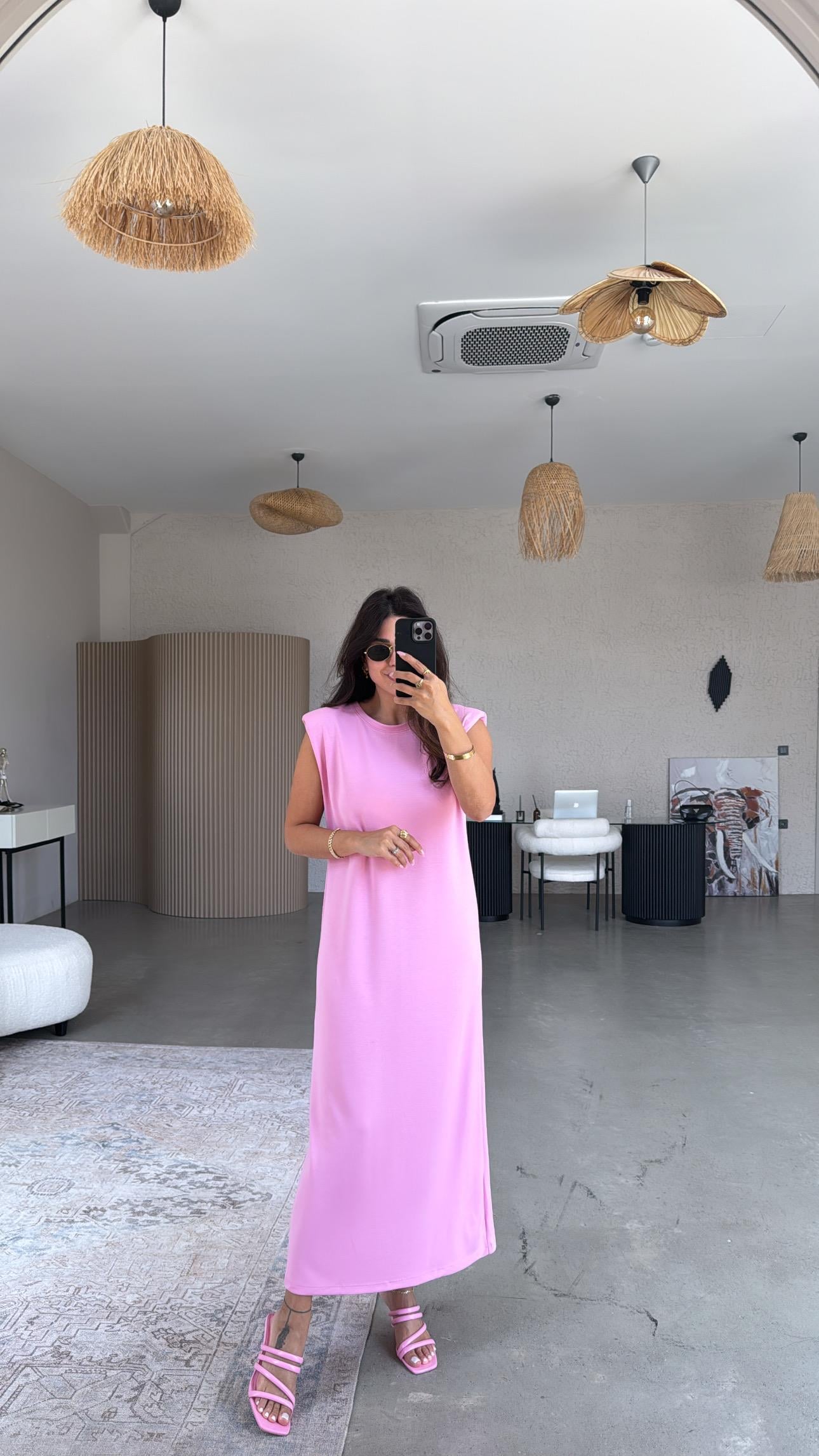 Pembe Vatkalı Modal Elbise
