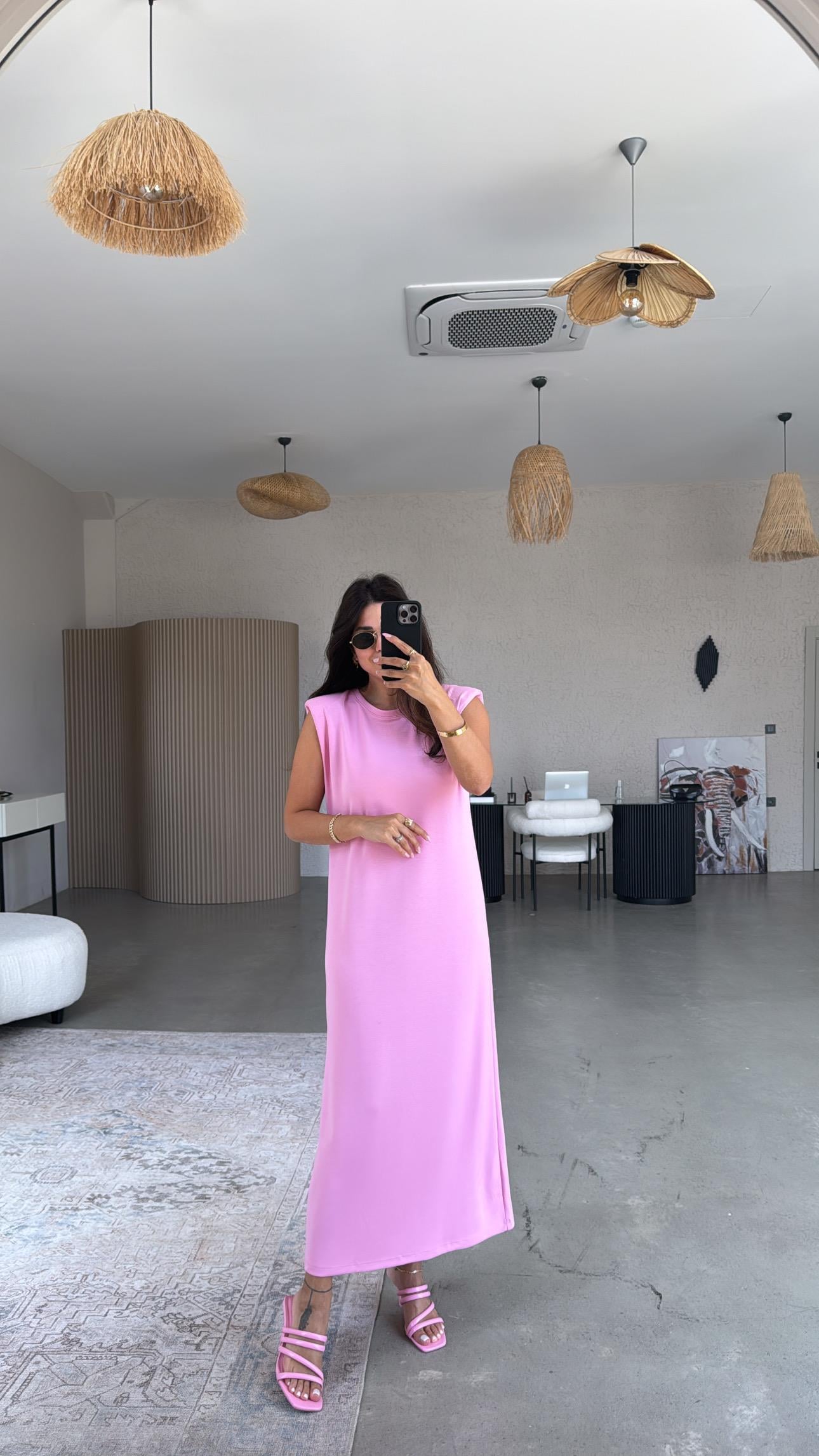 Pembe Vatkalı Modal Elbise
