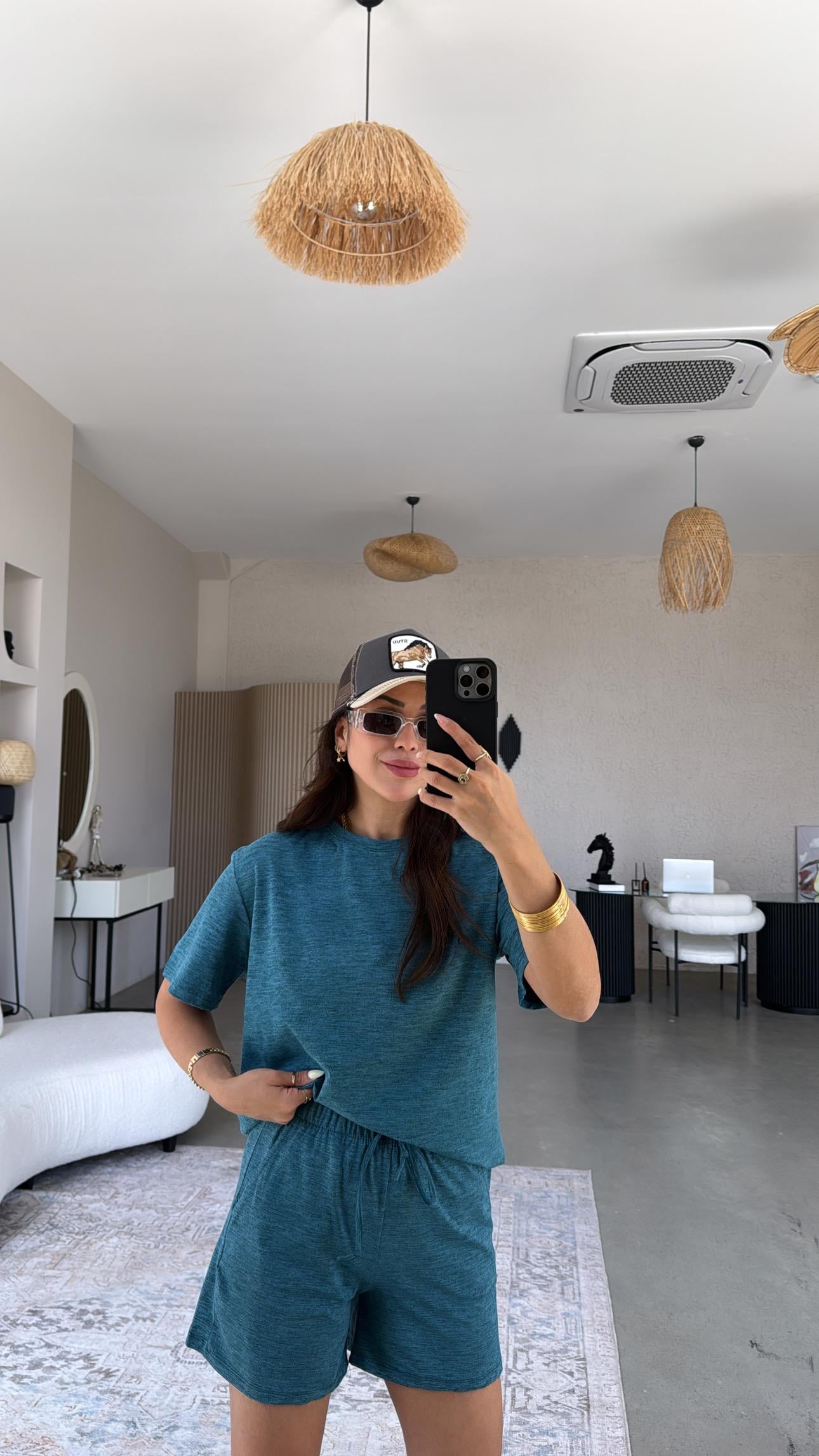 Petrol Yeşili Şort Tshirt Basic Takım