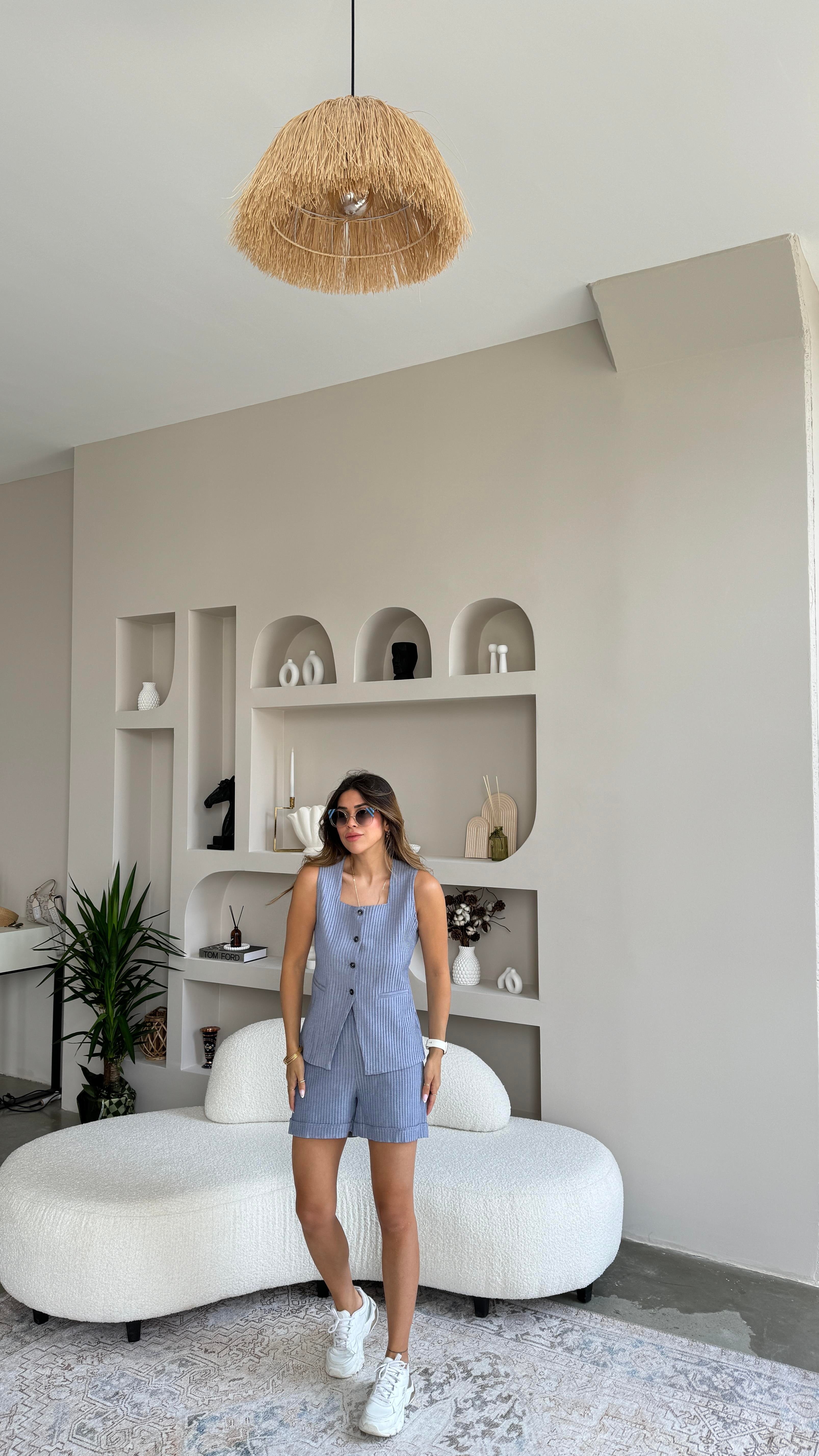 Pliseli Yelek Şort Takım