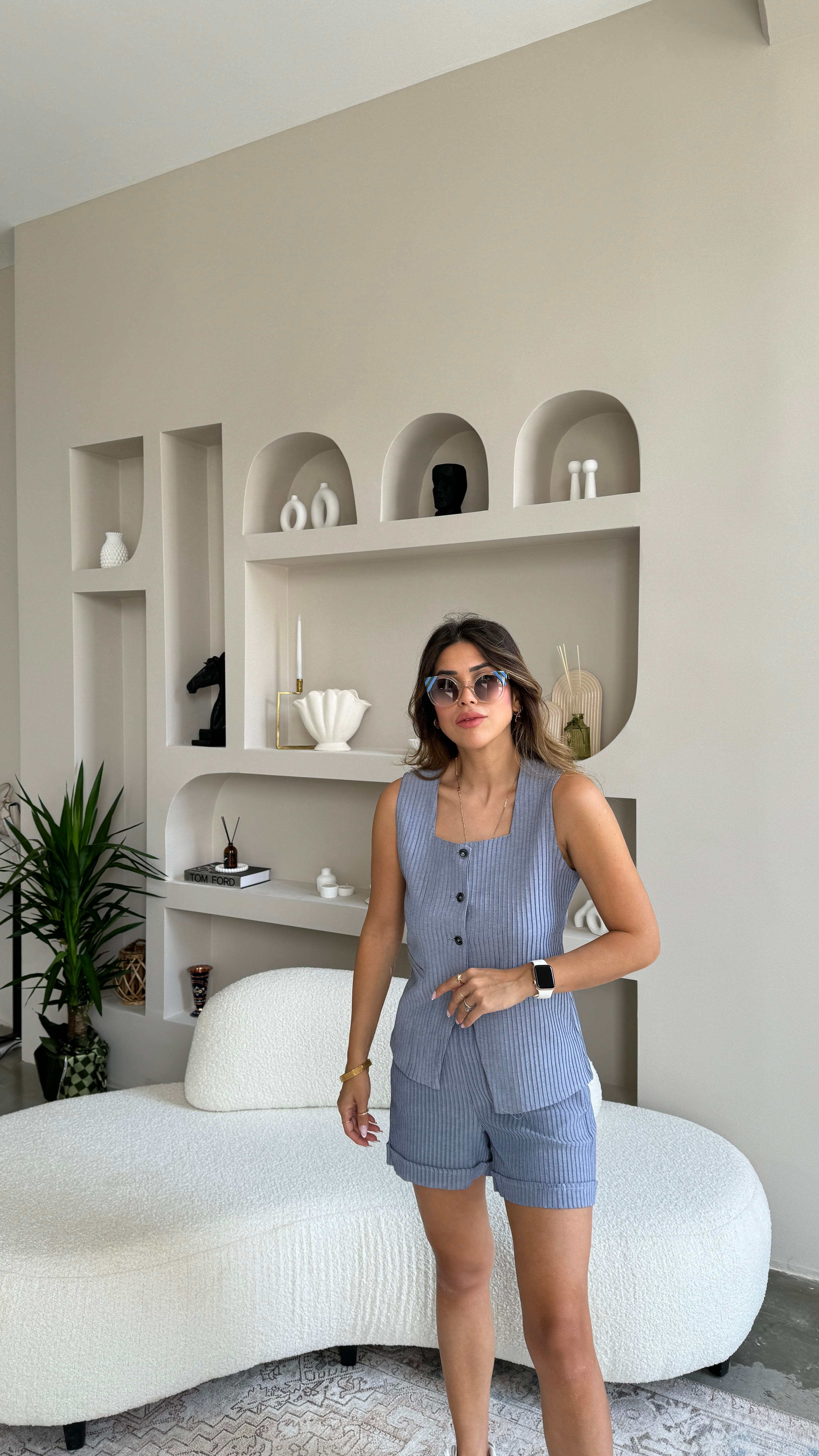 Pliseli Yelek Şort Takım