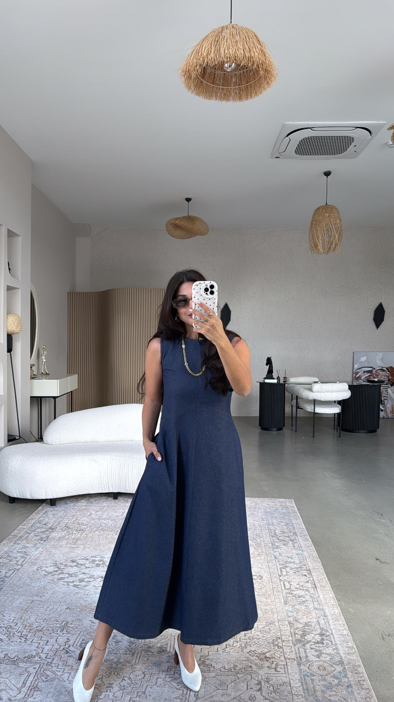 Premium Likralı Denim Elbise