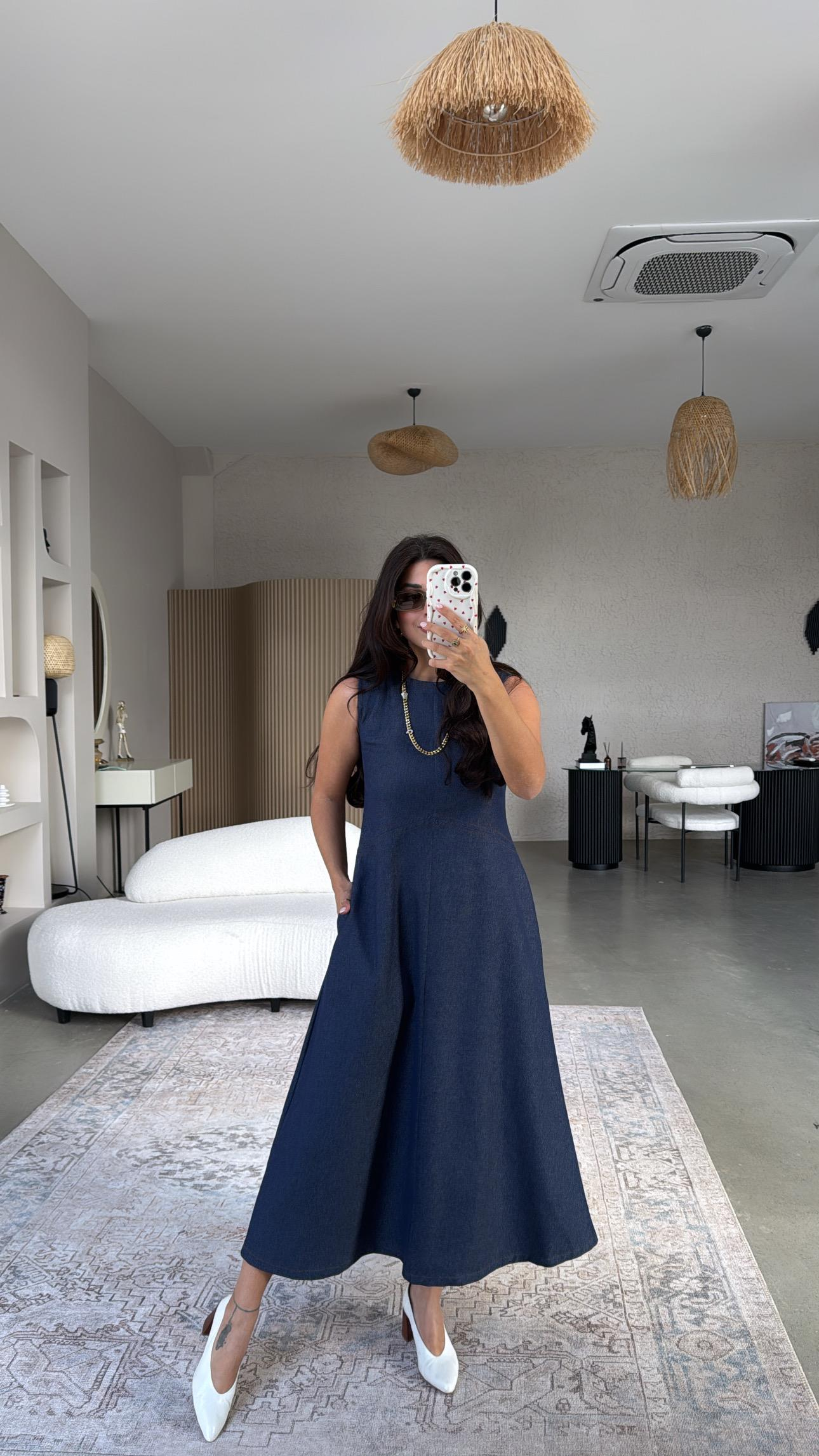 Premium Likralı Denim Elbise