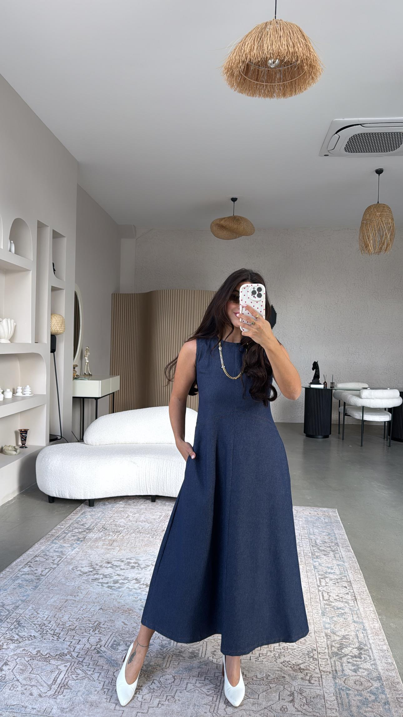 Premium Likralı Denim Elbise