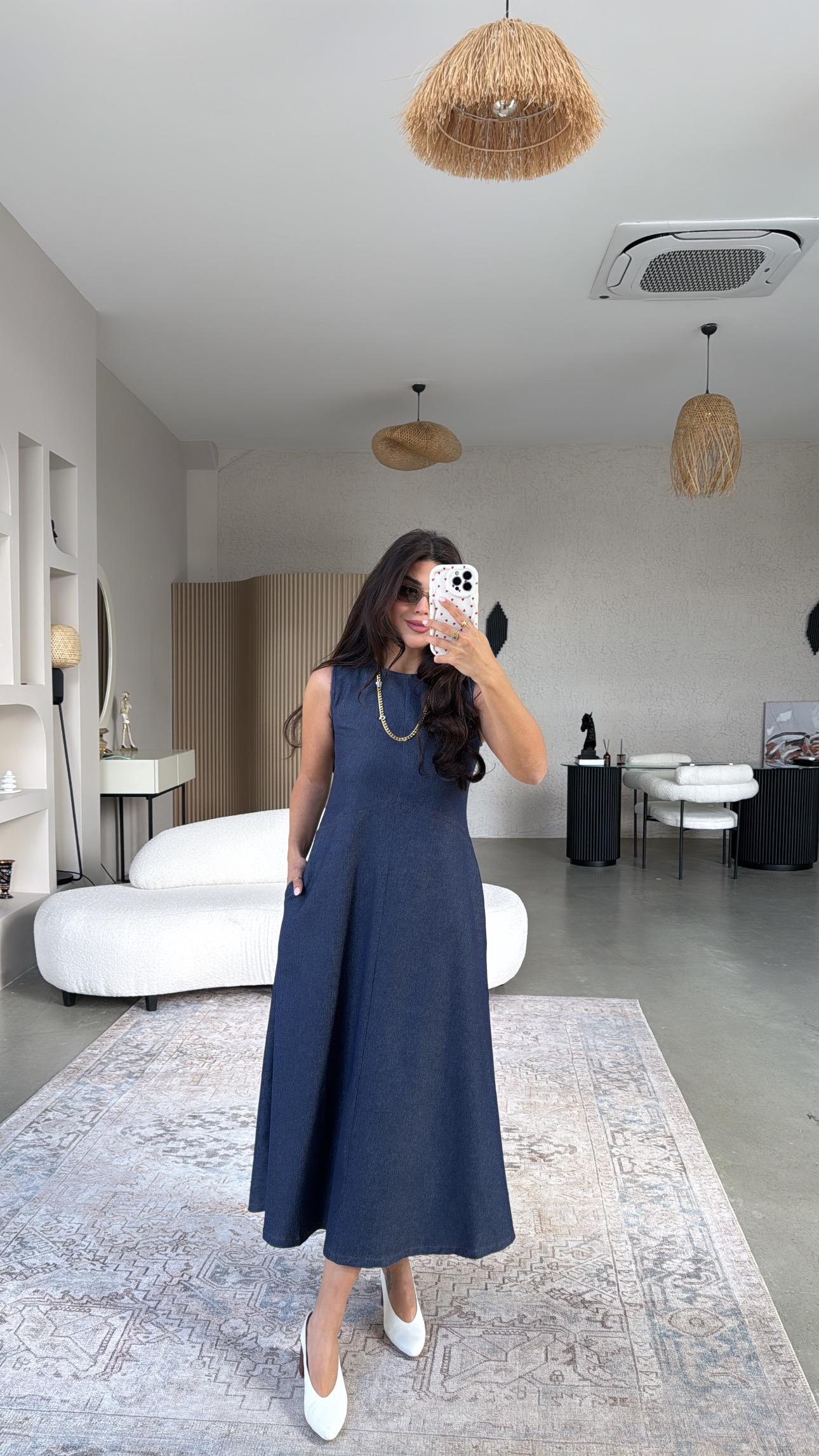 Premium Likralı Denim Elbise