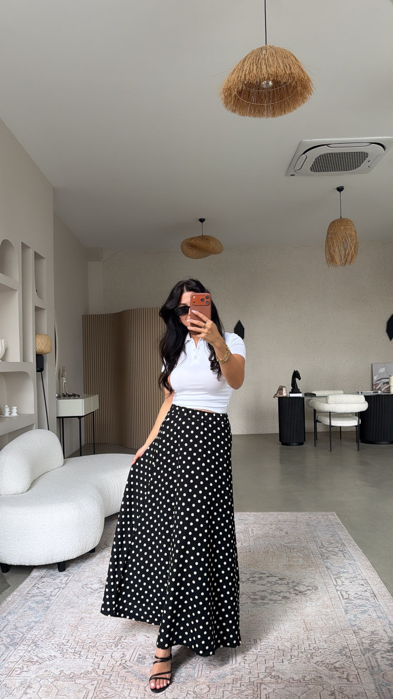Puantiyeli Krep Maxi Etek