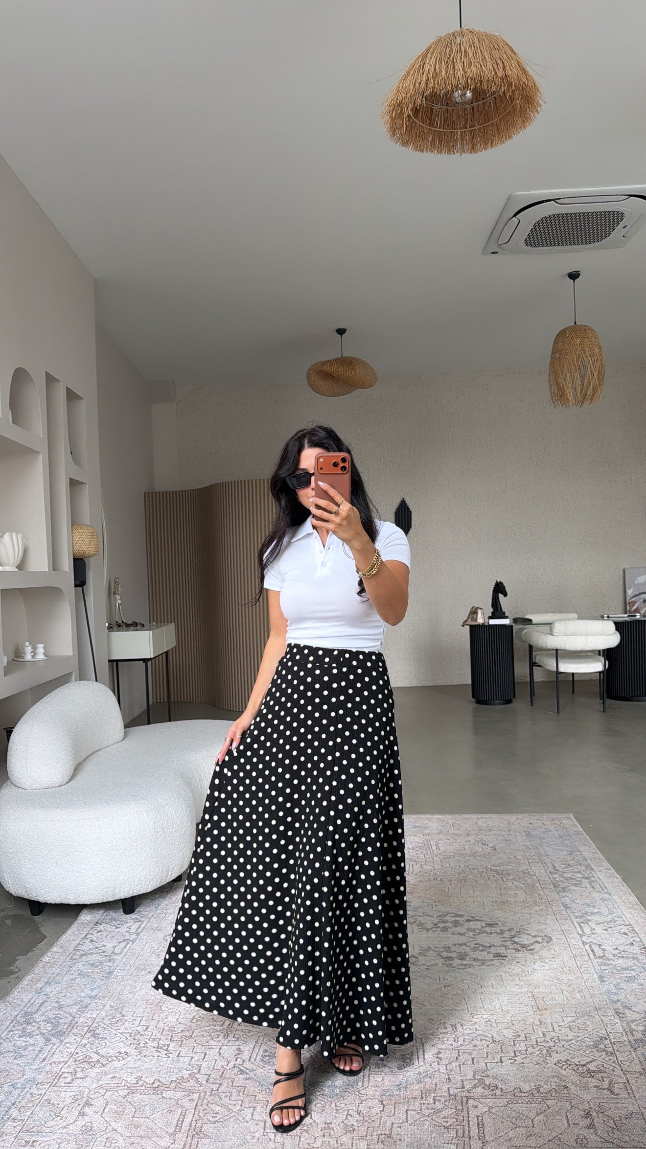 Puantiyeli Krep Maxi Etek