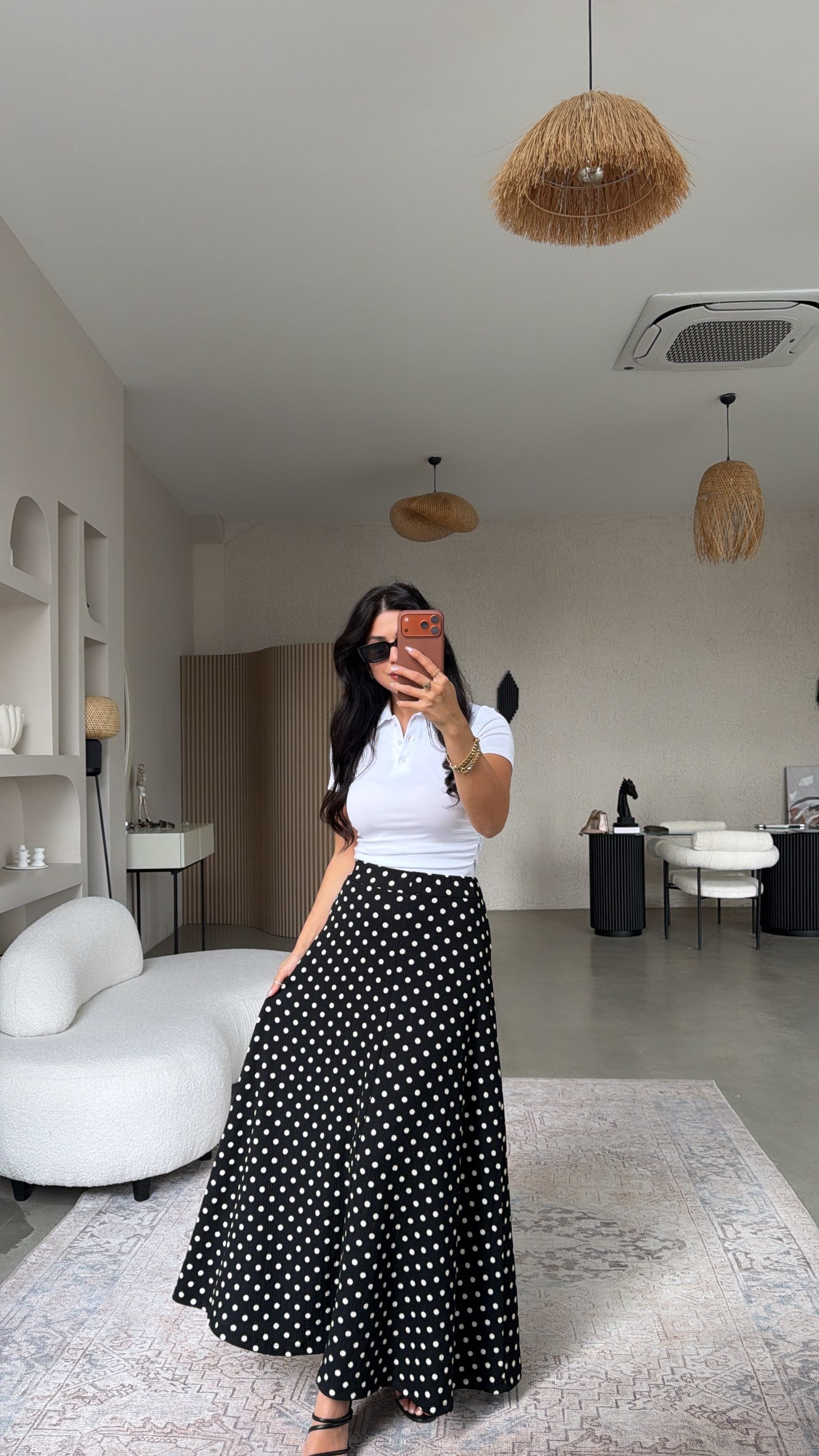 Puantiyeli Krep Maxi Etek
