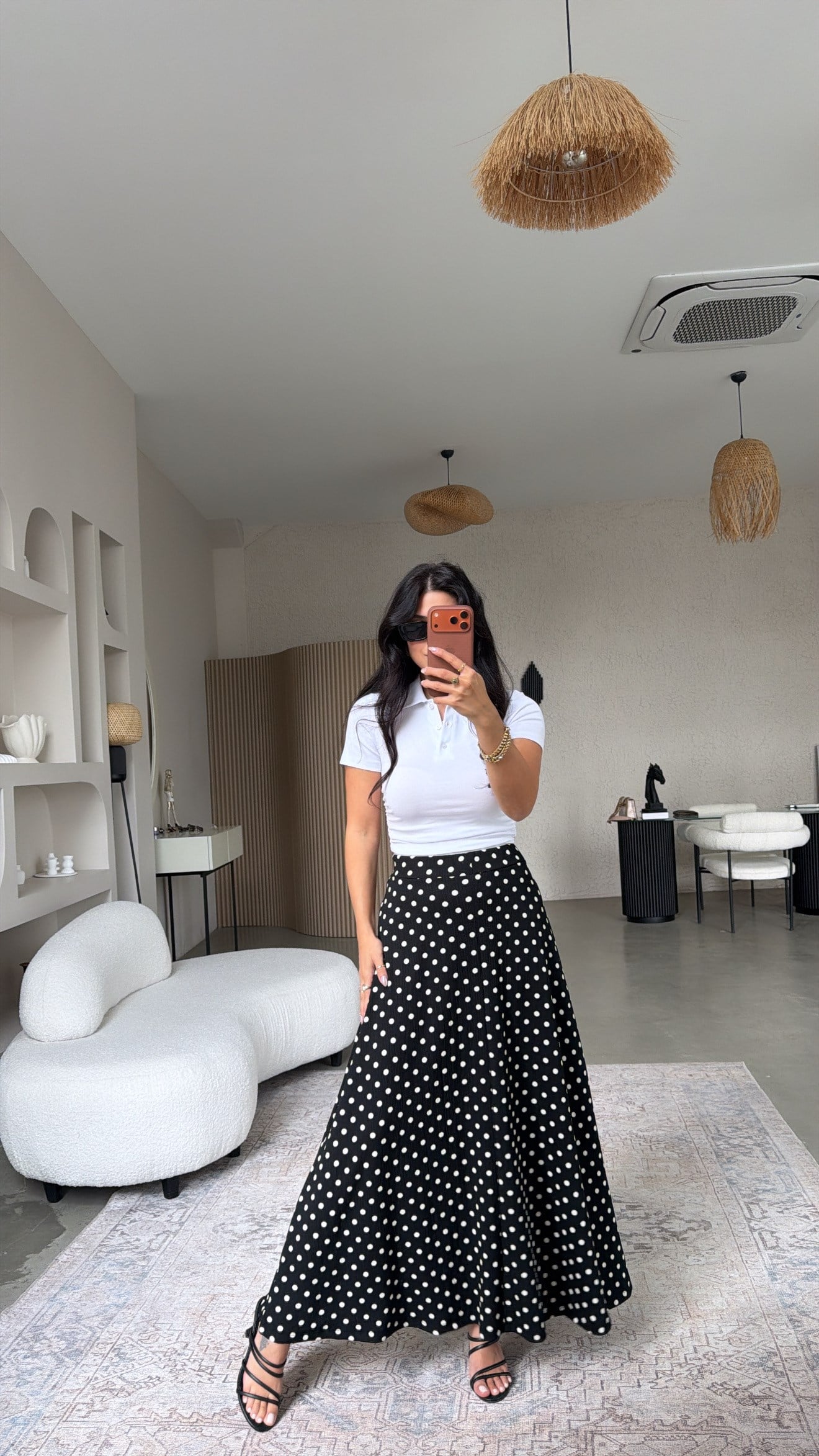 Puantiyeli Krep Maxi Etek
