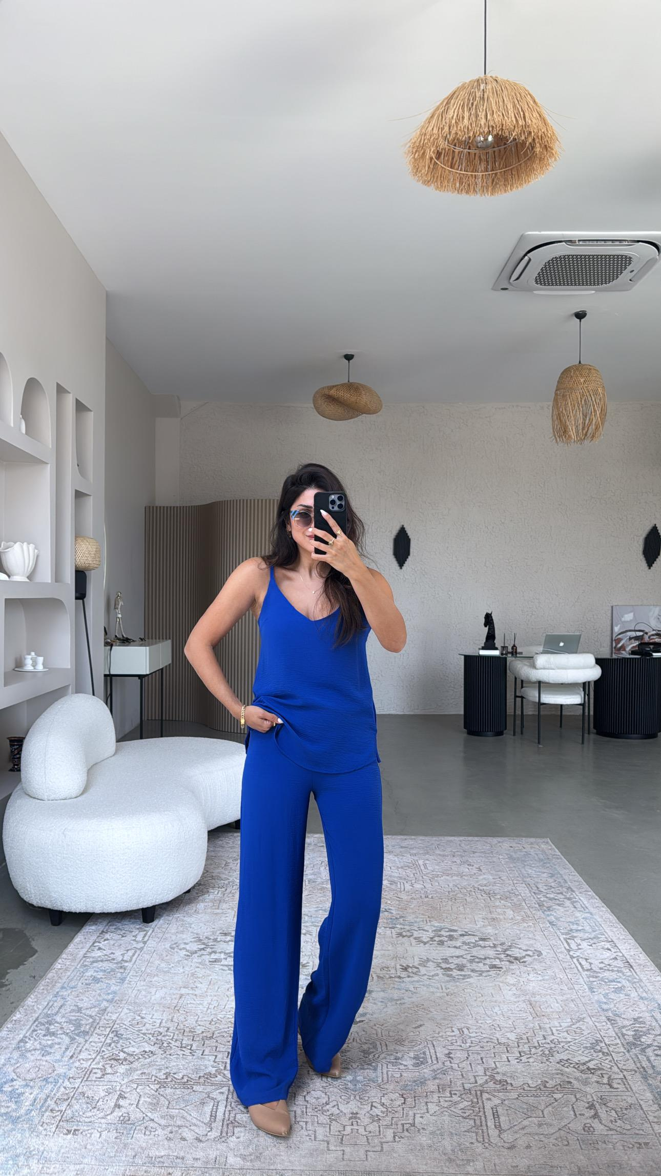 Saks Mavi İp Askılı Basic Tiril Takım