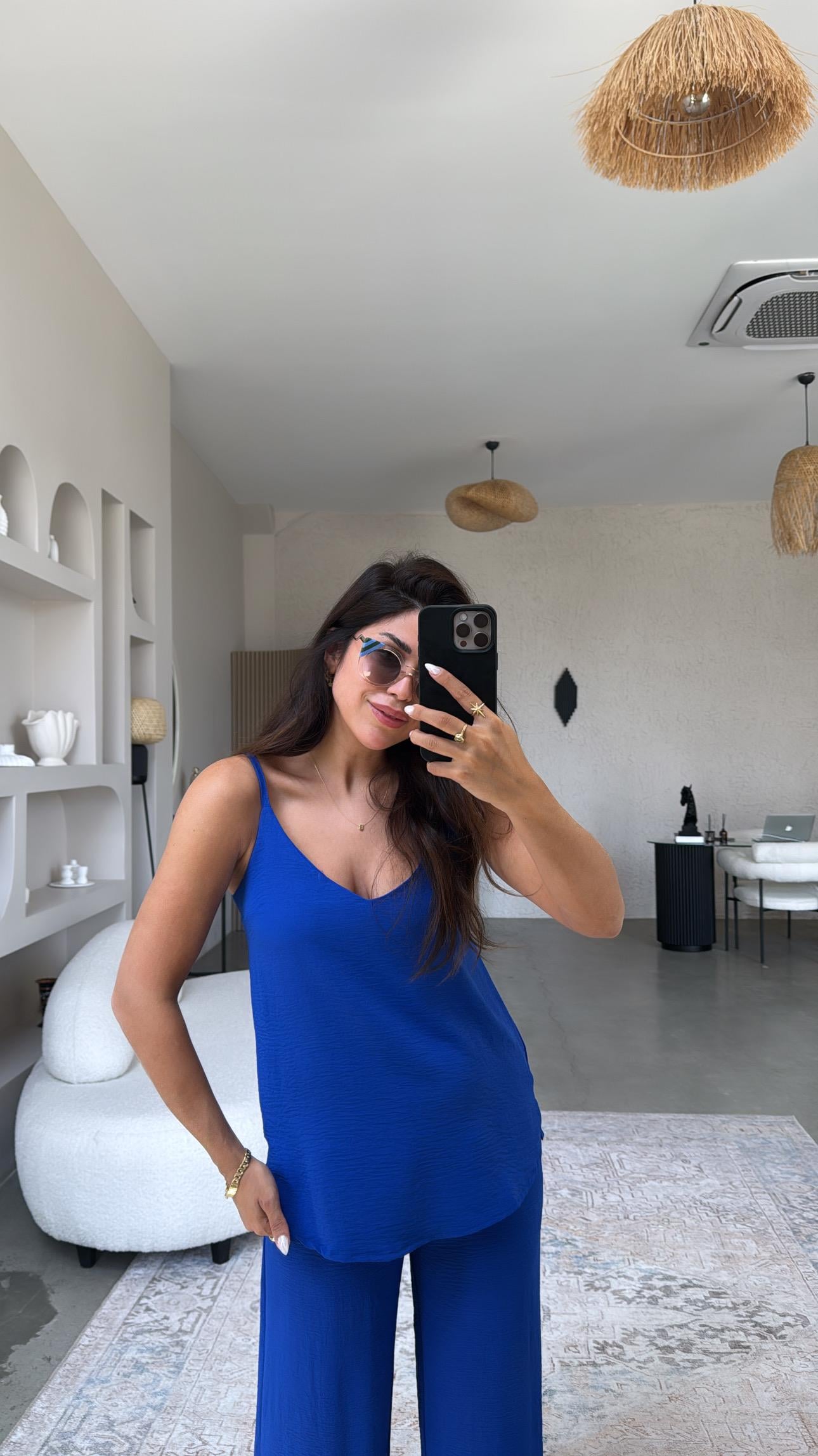 Saks Mavi İp Askılı Basic Tiril Takım