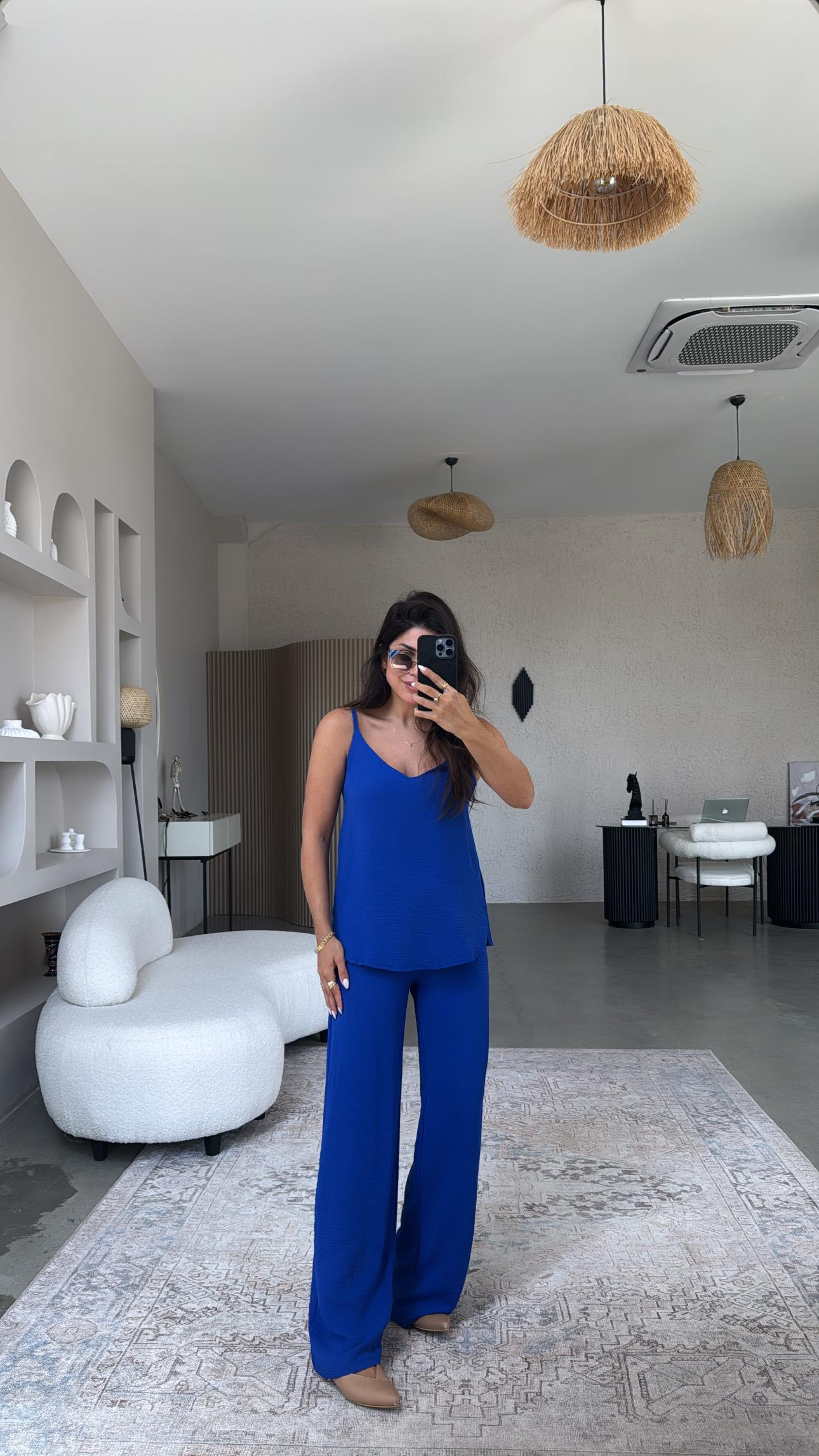 Saks Mavi İp Askılı Basic Tiril Takım