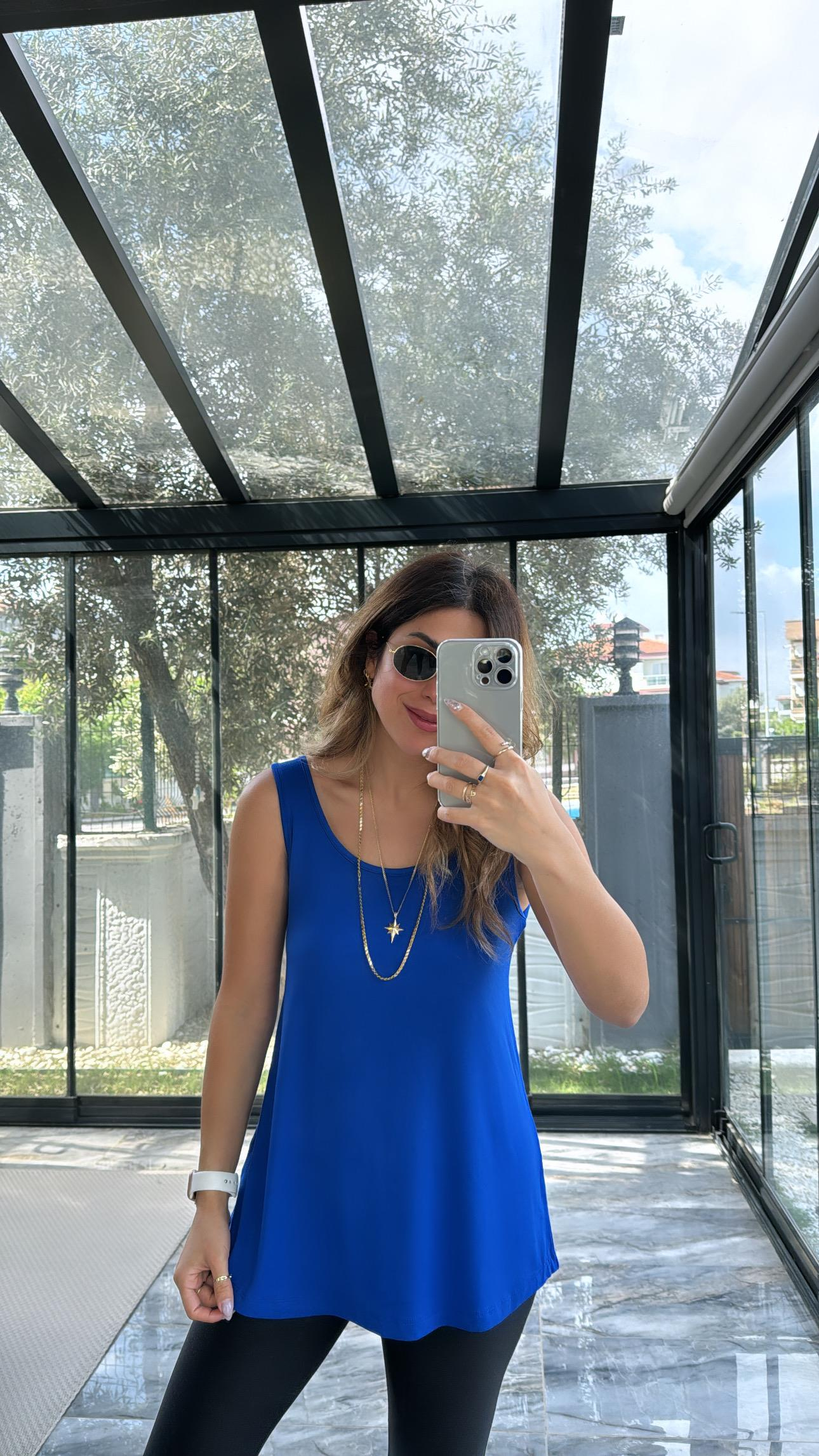 Saks Mavi Kalın Askı Salaş Atlet