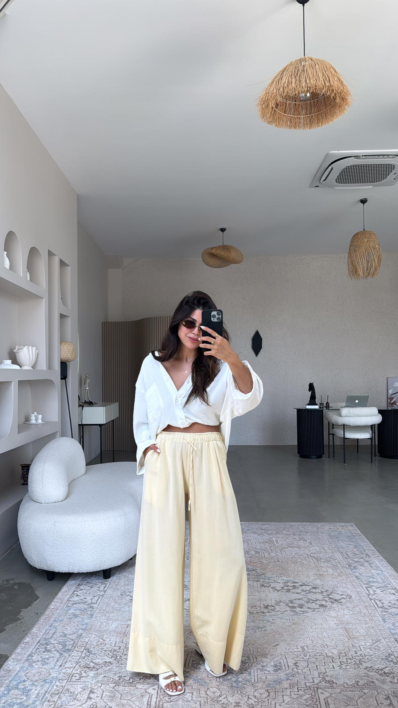 Sarı Basic Keten Pantolon