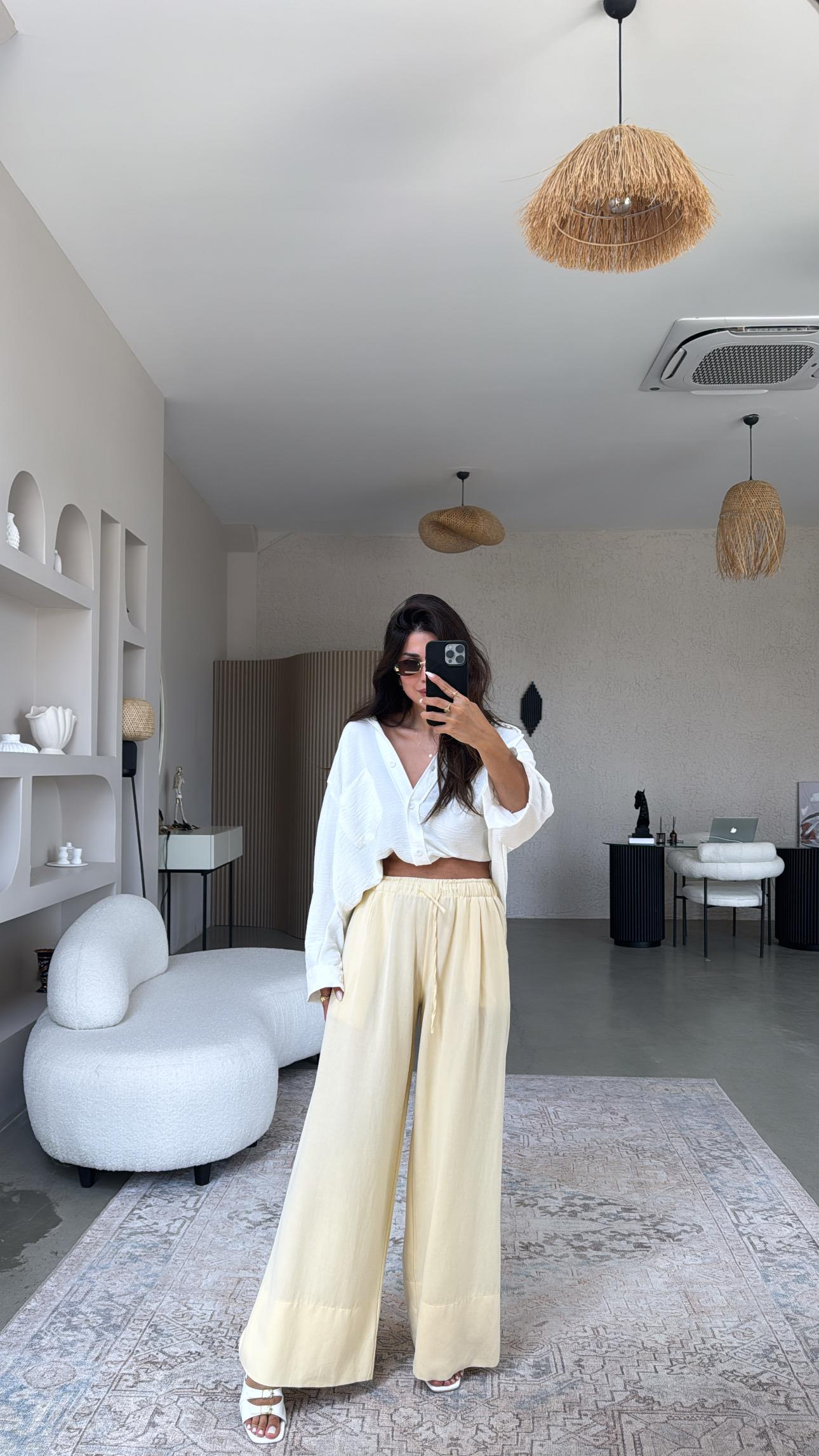 Sarı Basic Keten Pantolon