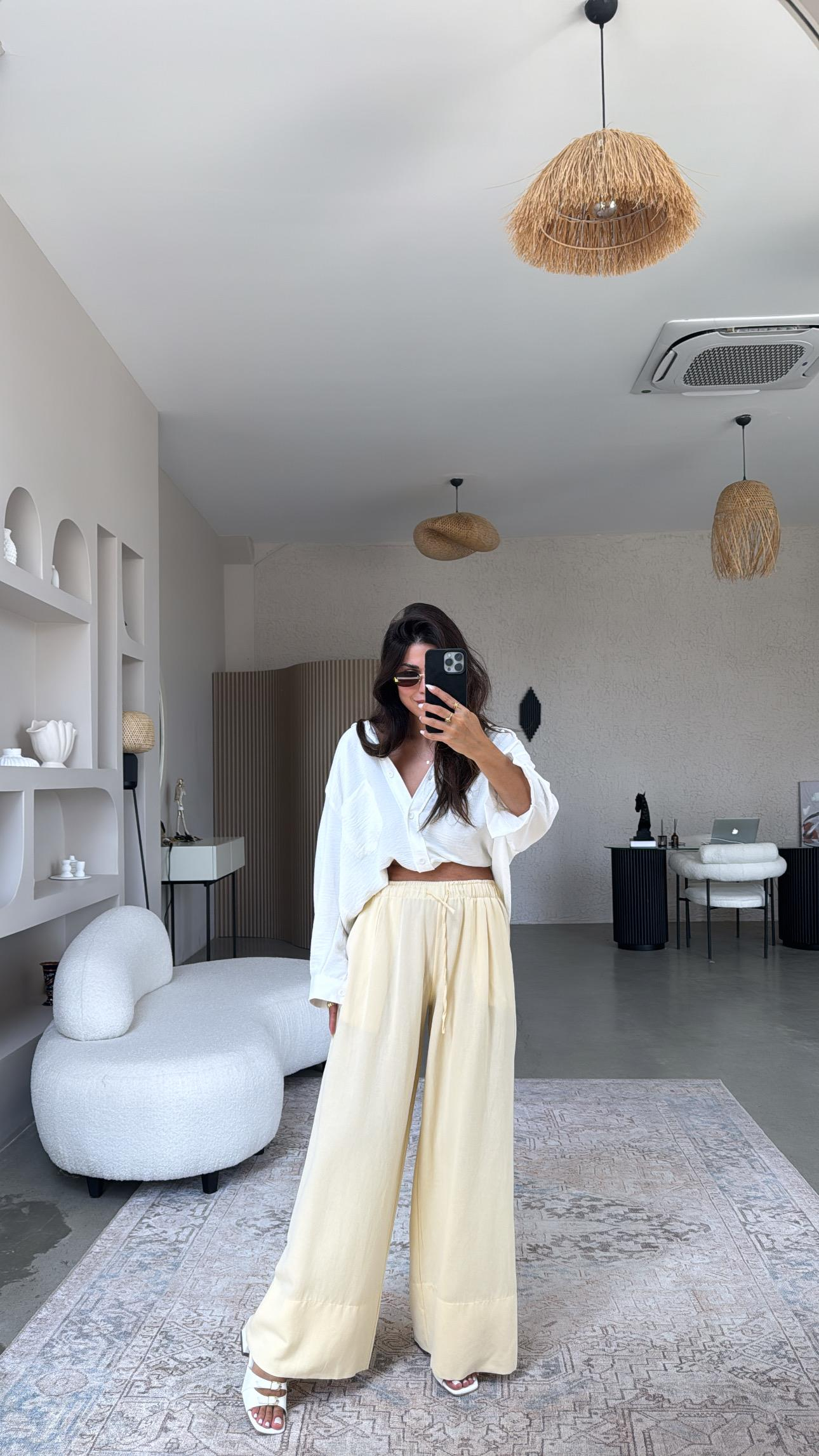 Sarı Basic Keten Pantolon