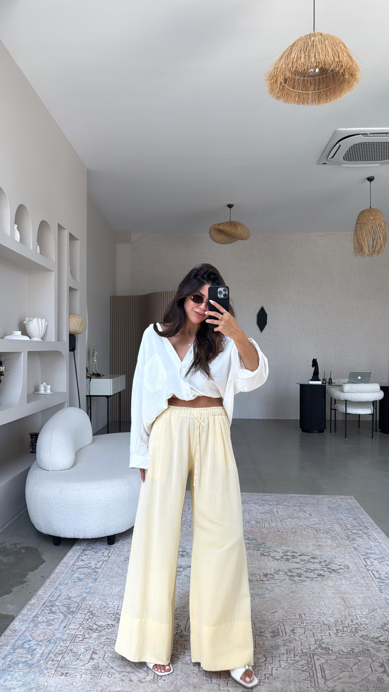 Sarı Basic Keten Pantolon