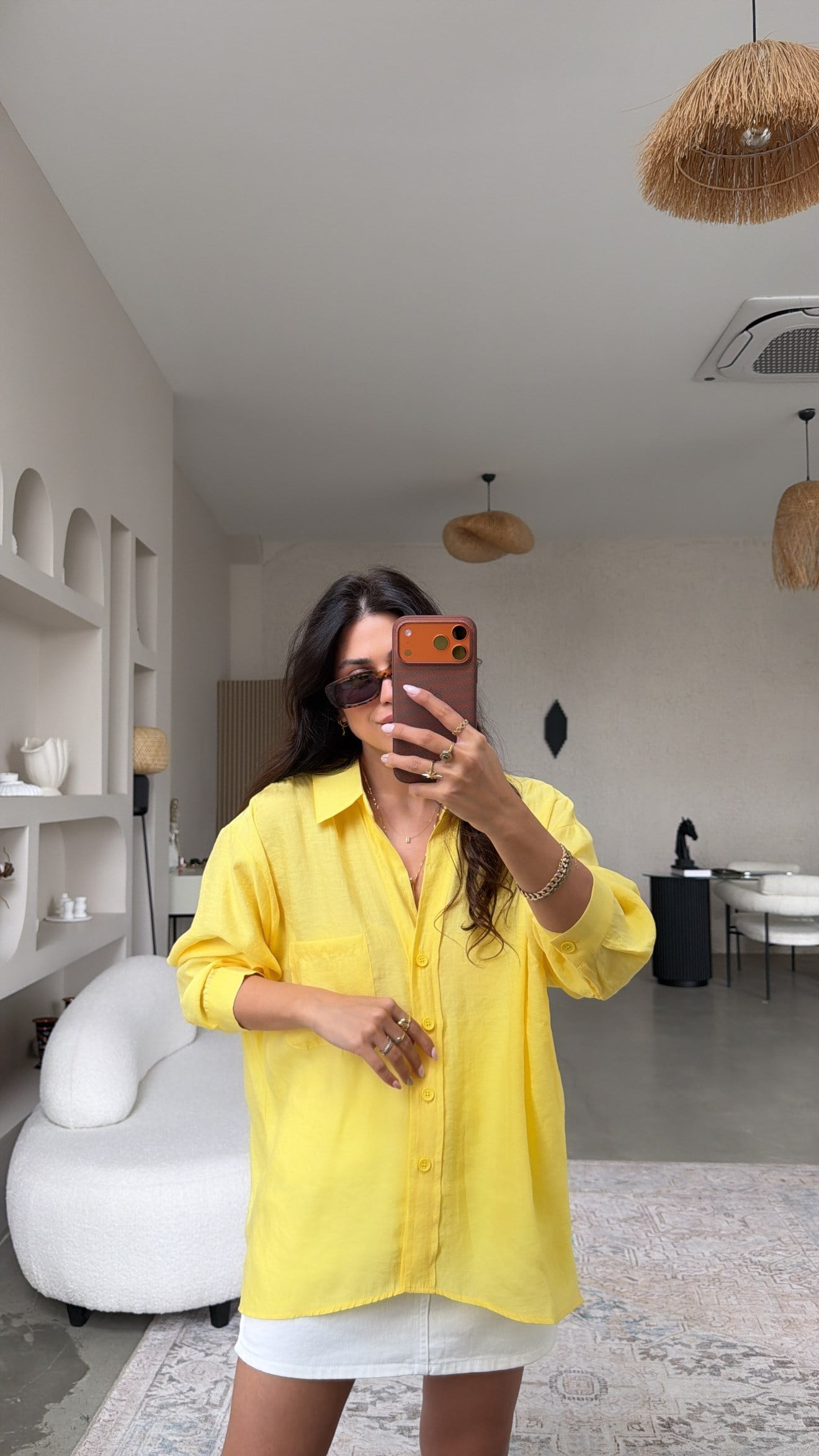 Sarı İpek Dökümlü Gömlek