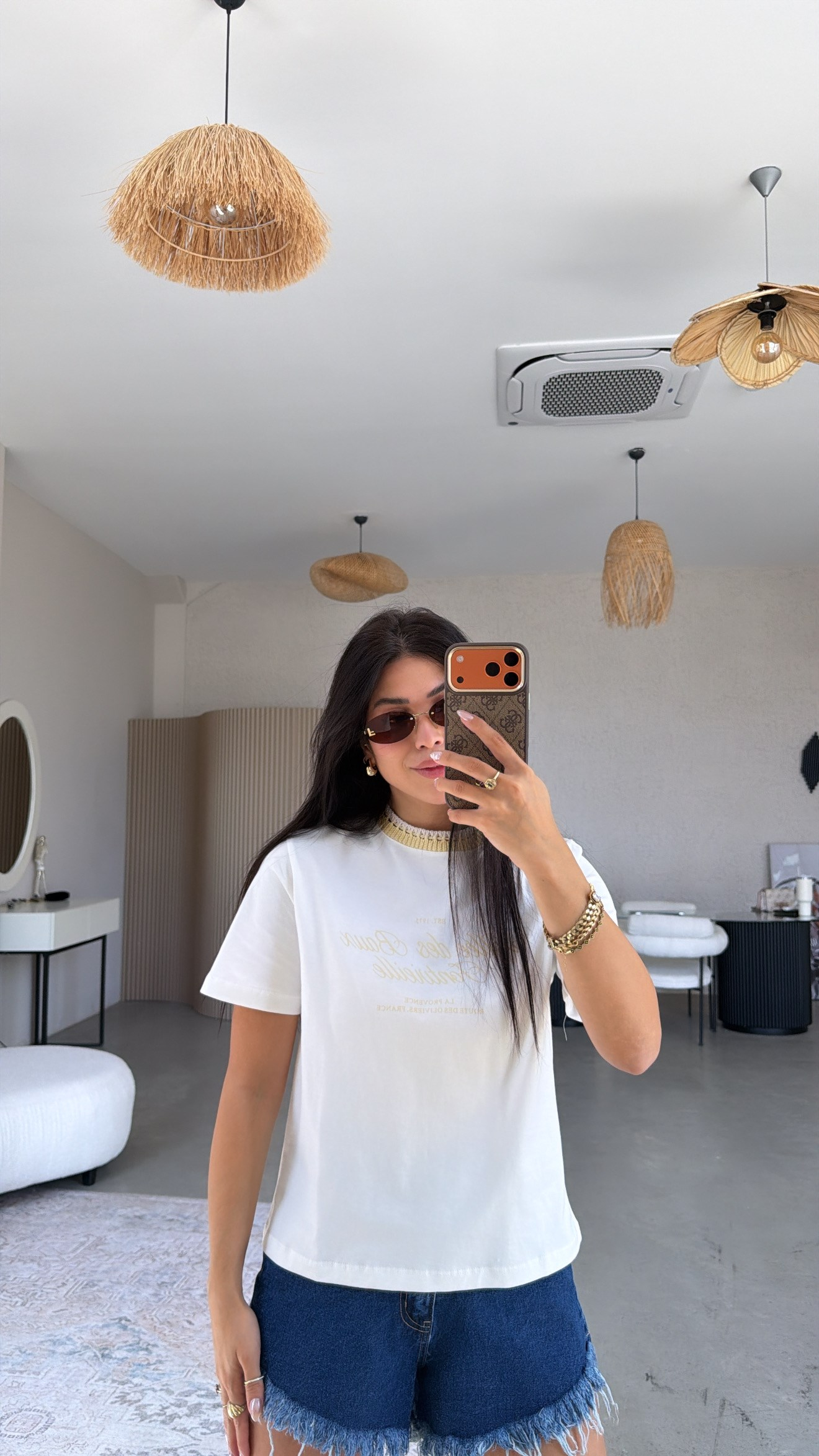 Sarı Triko Detaylı Sarı Yazılı Pamuk Tshirt