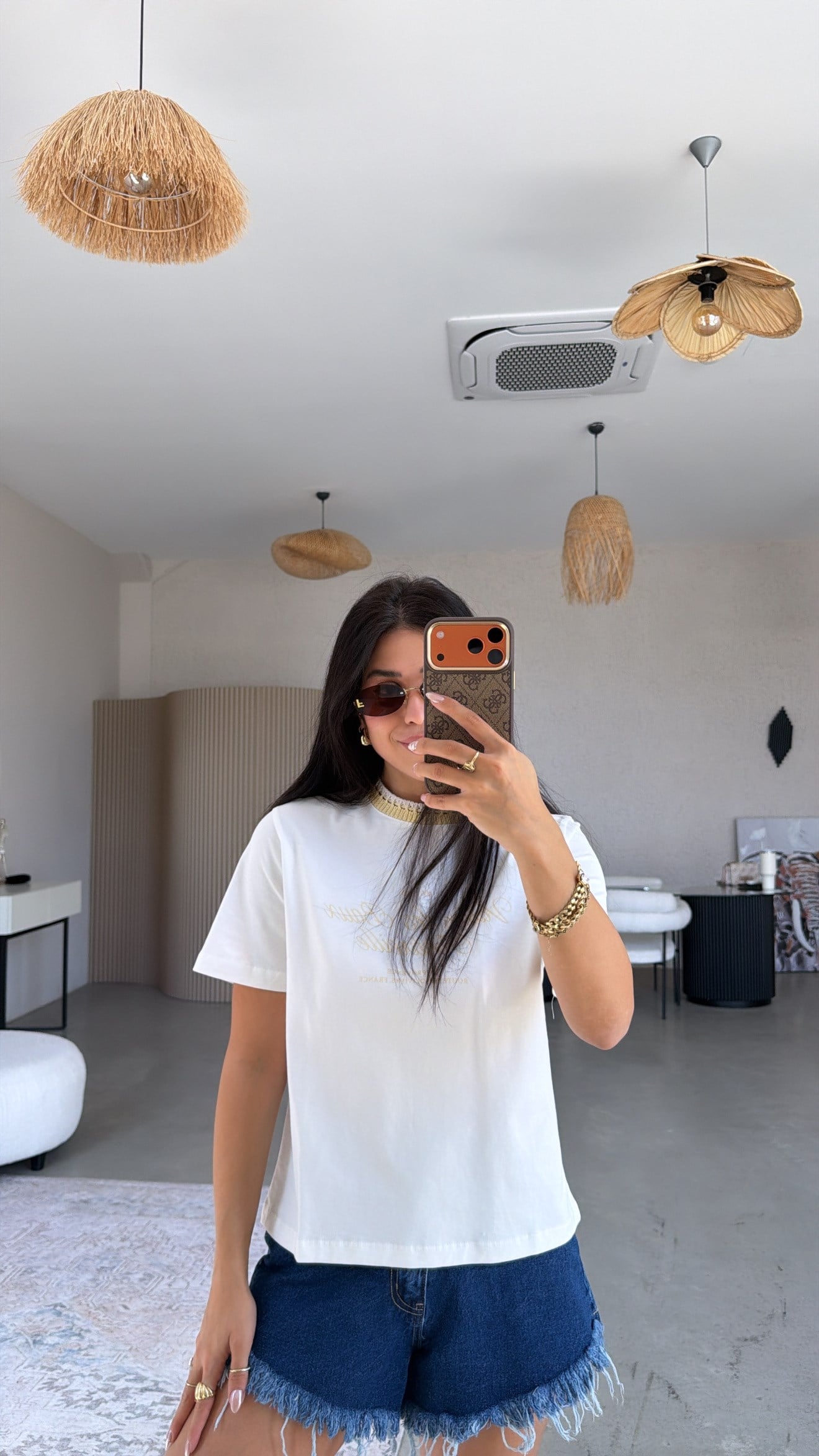 Sarı Triko Detaylı Sarı Yazılı Pamuk Tshirt