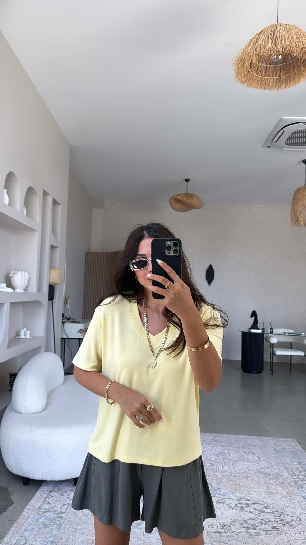 Sarı V Yaka Salaş Bluz