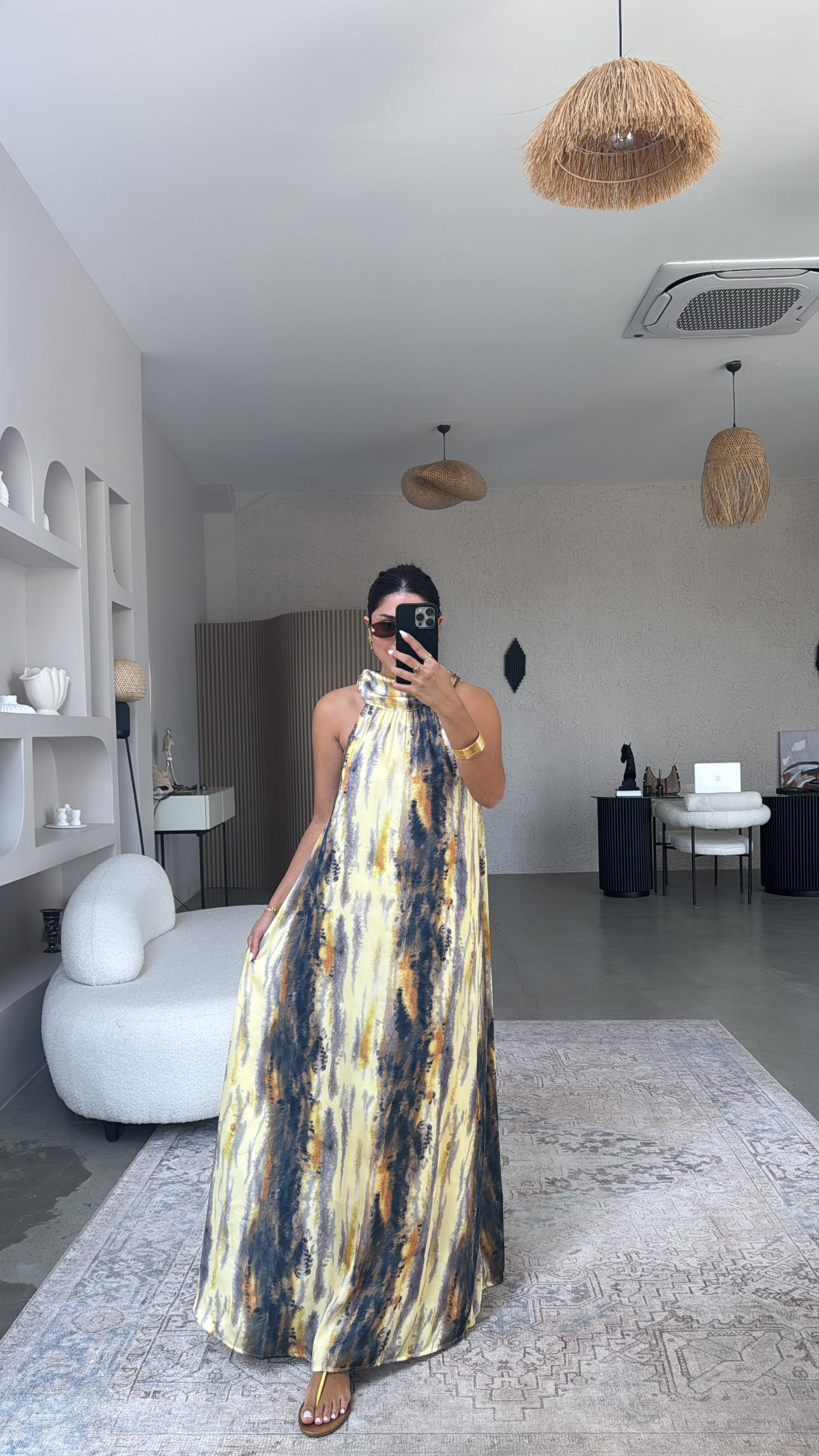 Saten Halter Yaka Massi Elbise
