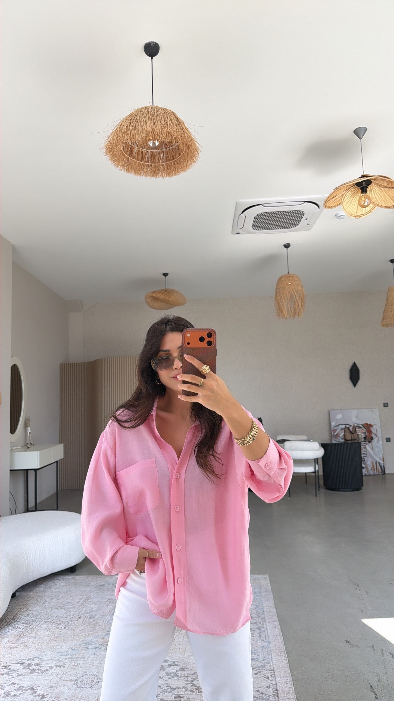 Şeker Pembe İpek Dökümlü Gömlek