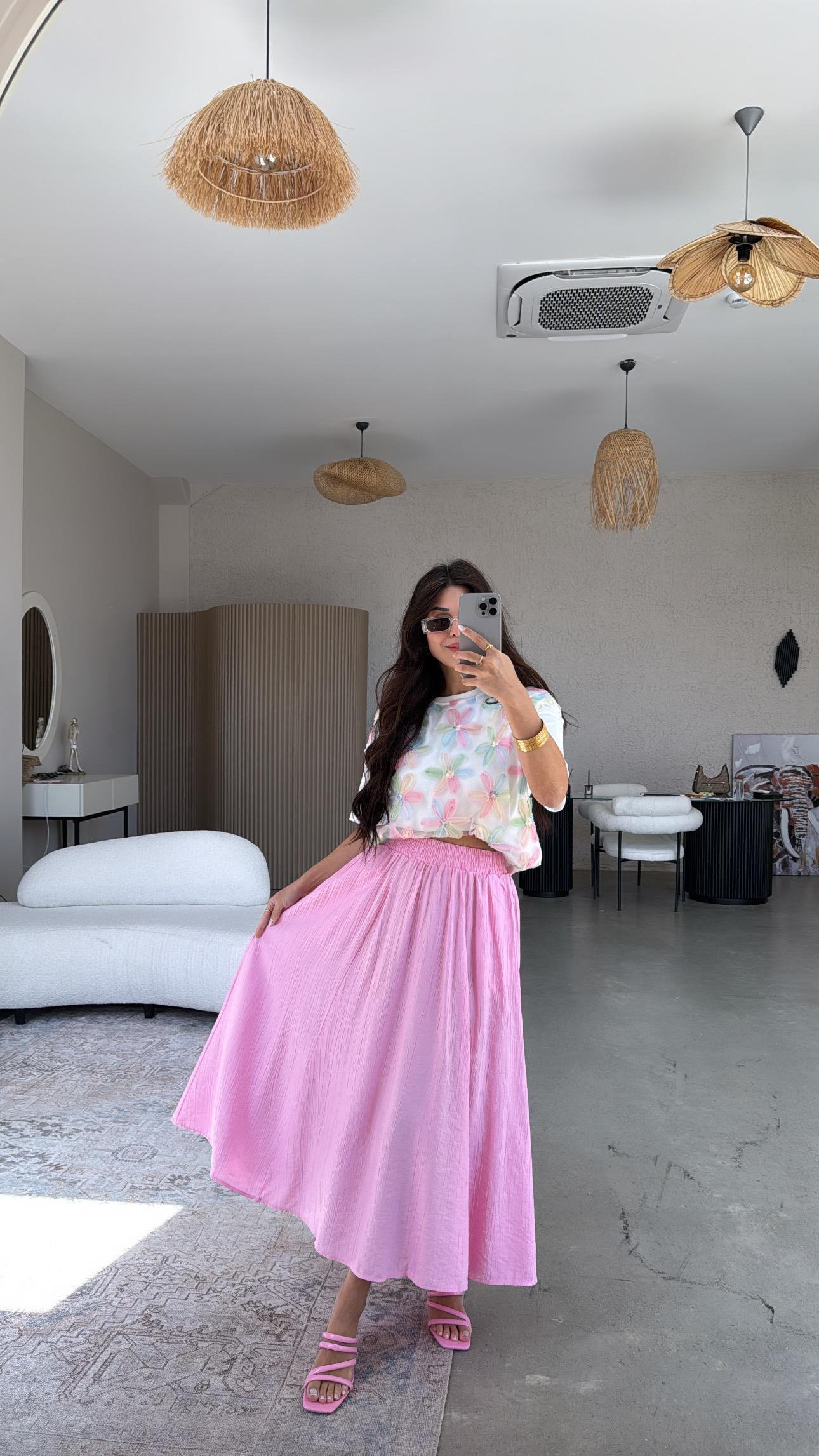 Şeker Pembe Midi Çilek Etek