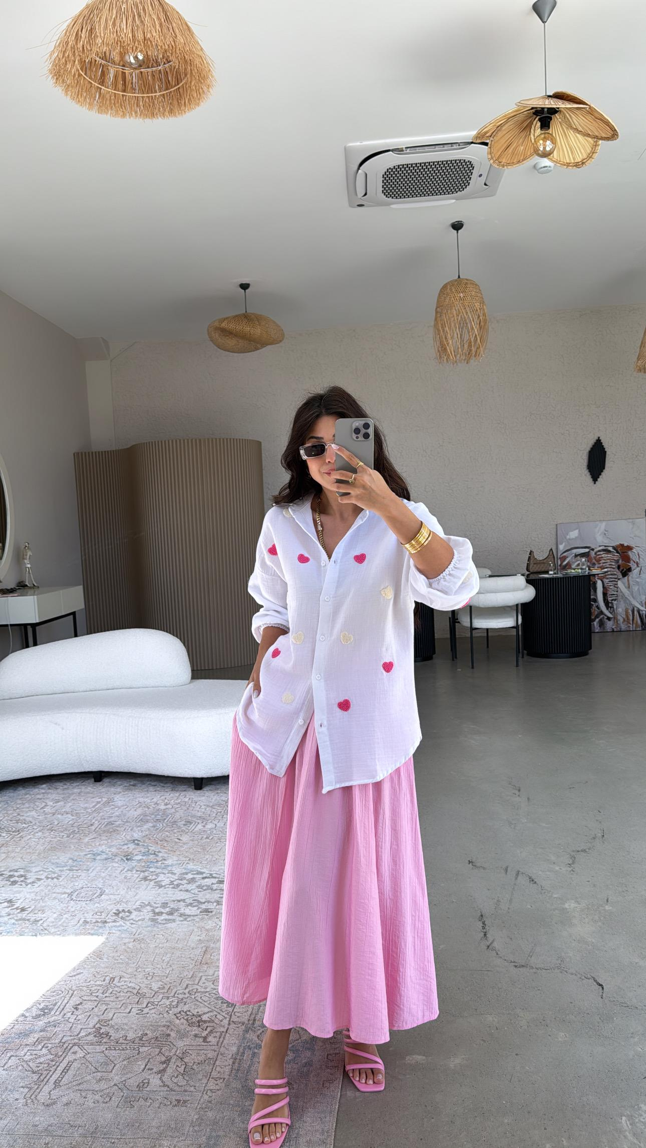 Şeker Pembe Midi Çilek Etek
